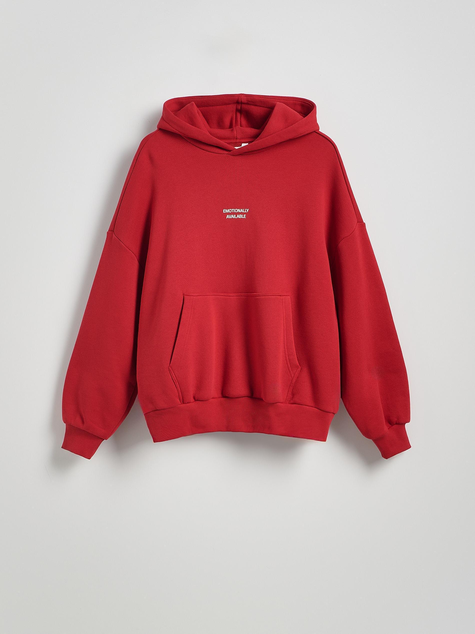 Red Oversized Sports Sweatshirt With Inscriptions, , large image number 1