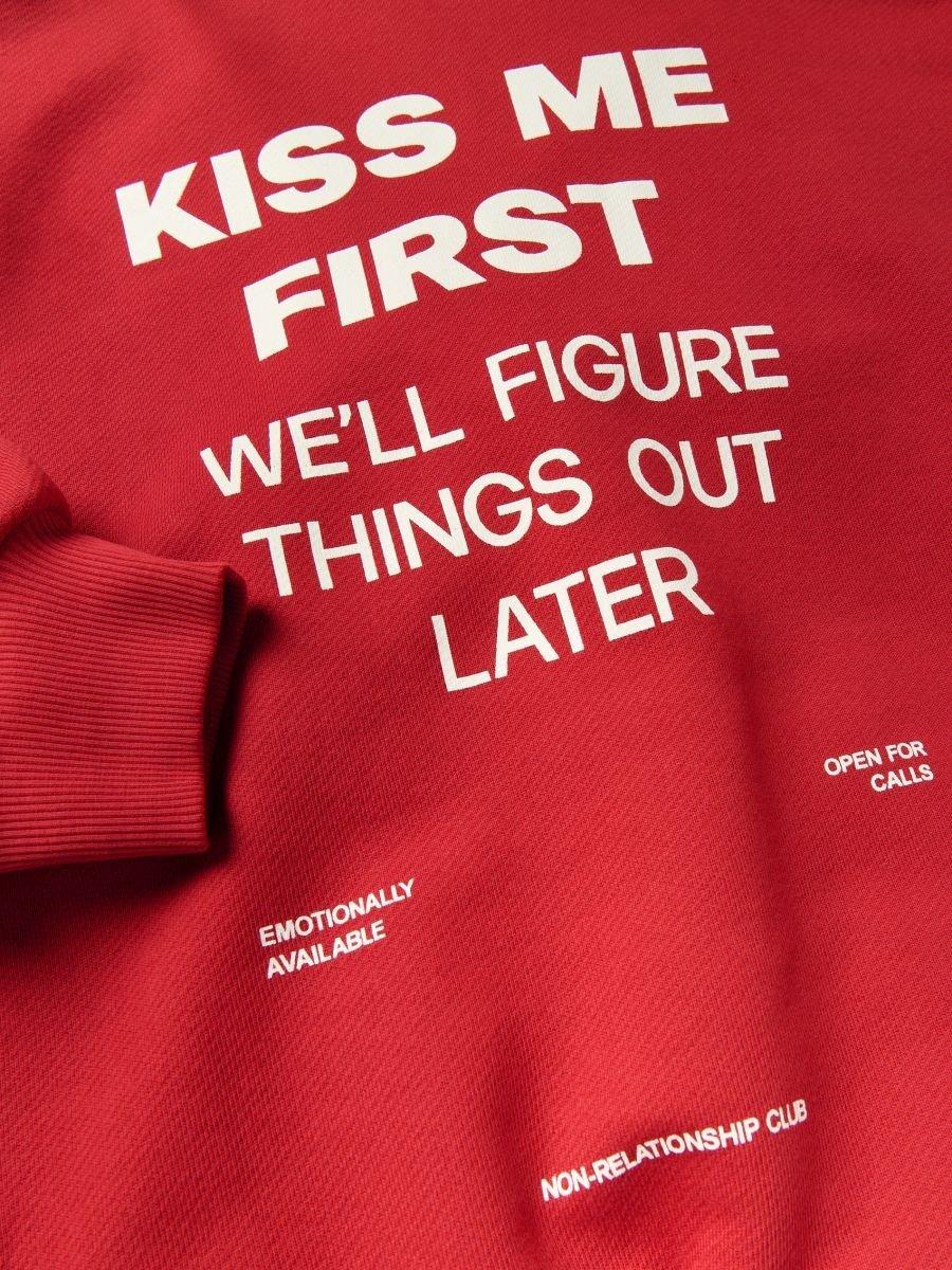 Red Oversized Sports Sweatshirt With Inscriptions, , large image number 4