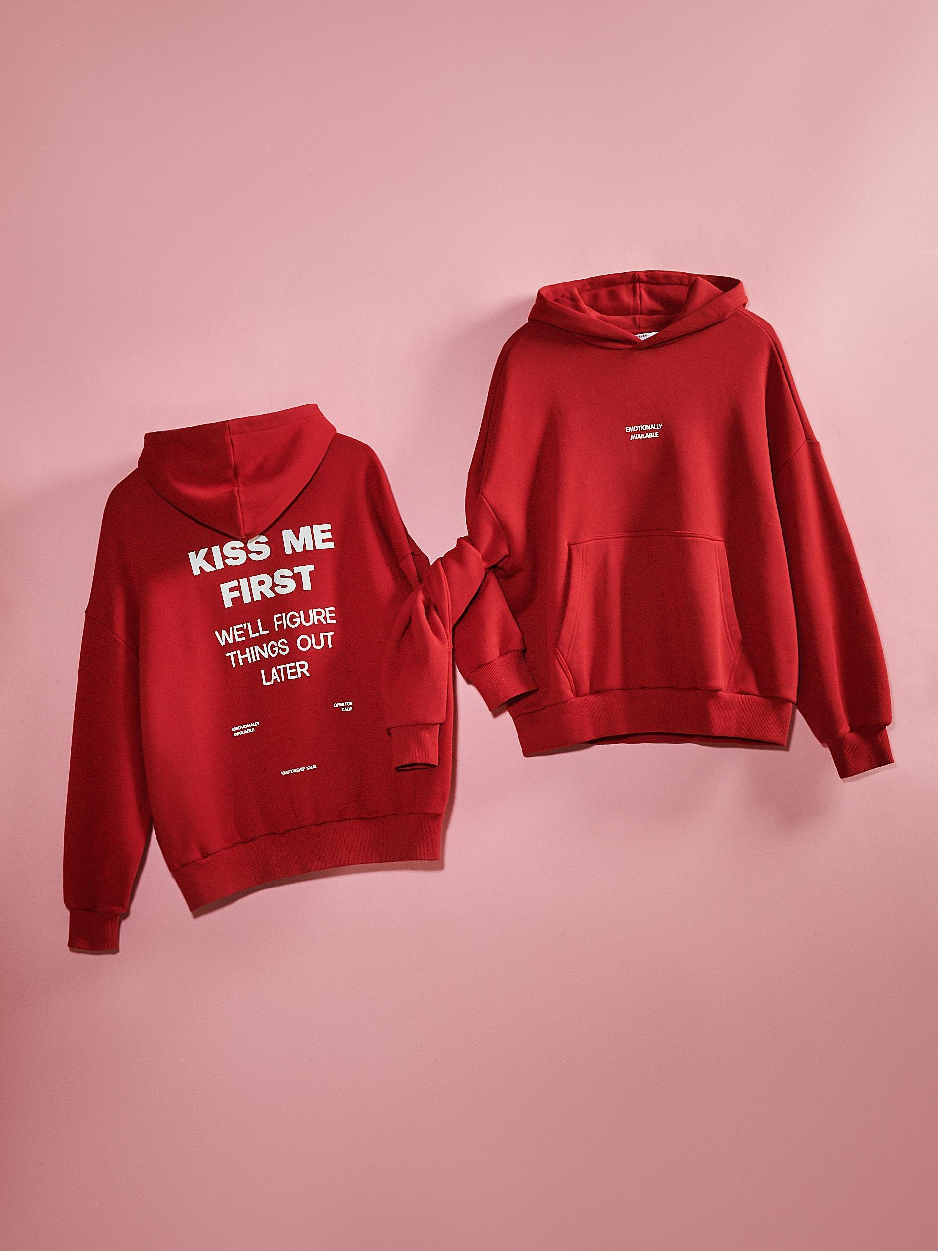 Red Oversized Sports Sweatshirt With Inscriptions, , large image number 6