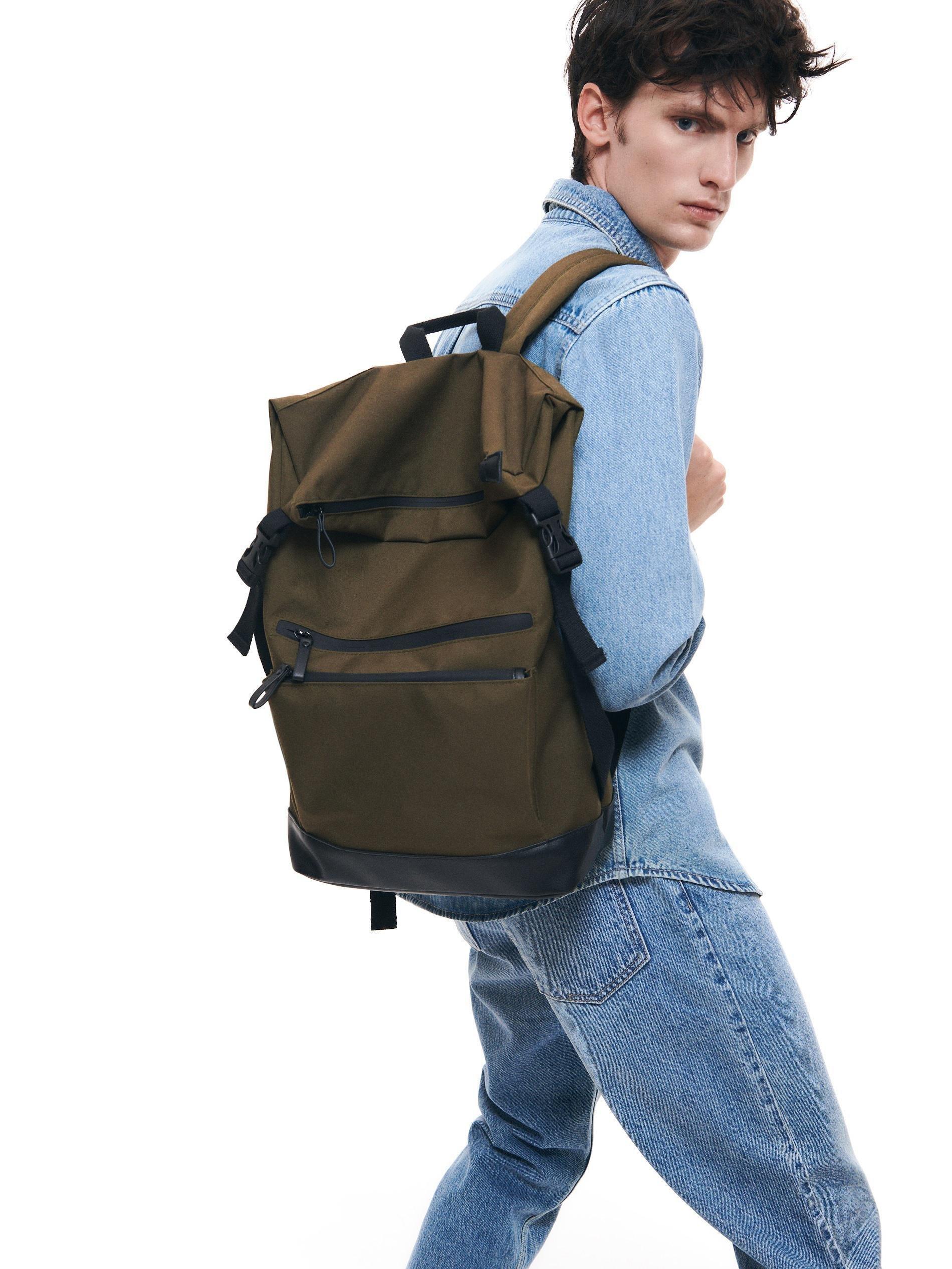 Green Foldover Backpack, Khaki, large image number 0