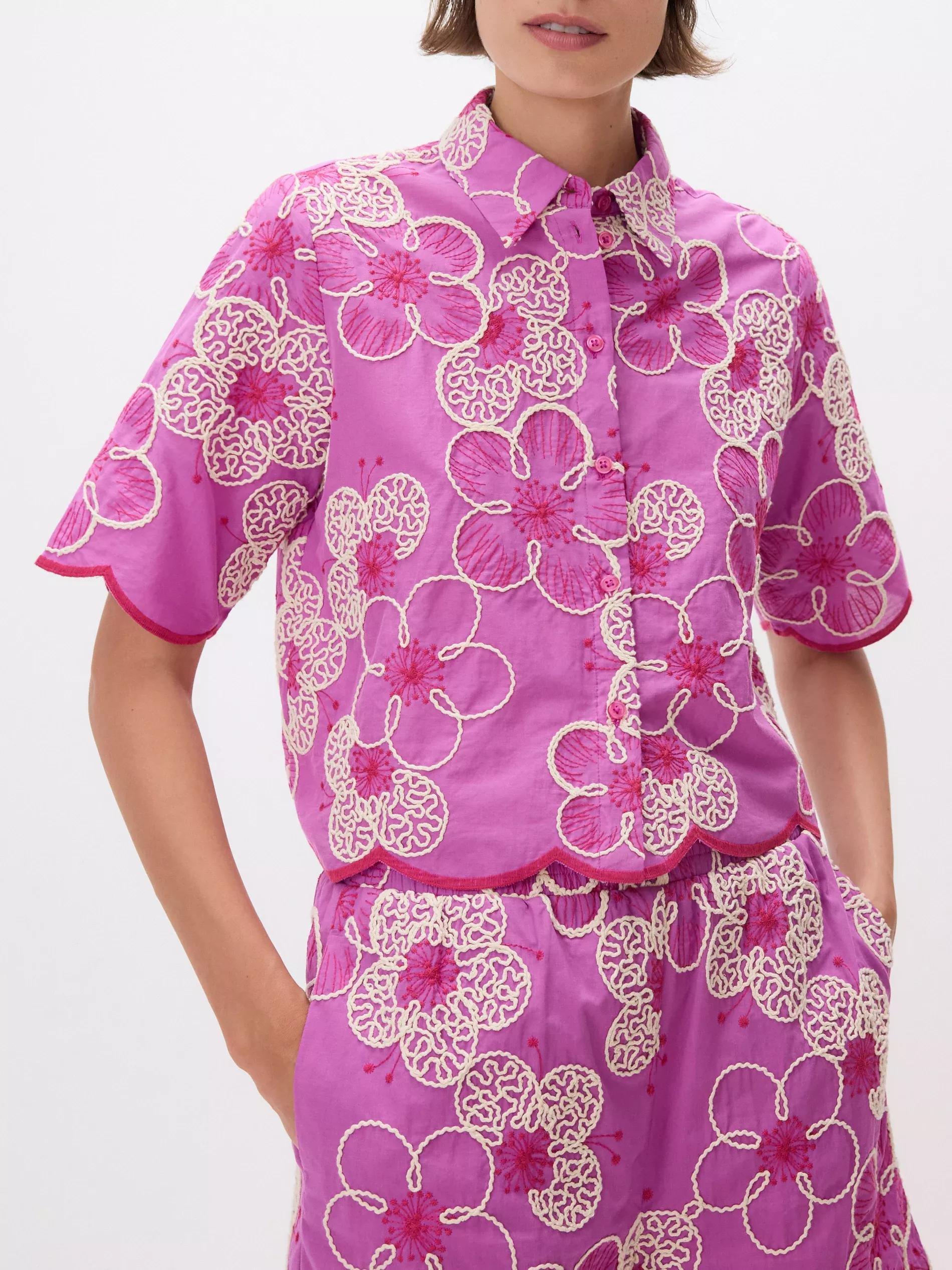 Pink Embroidered Cotton Shirt, , large image number 0