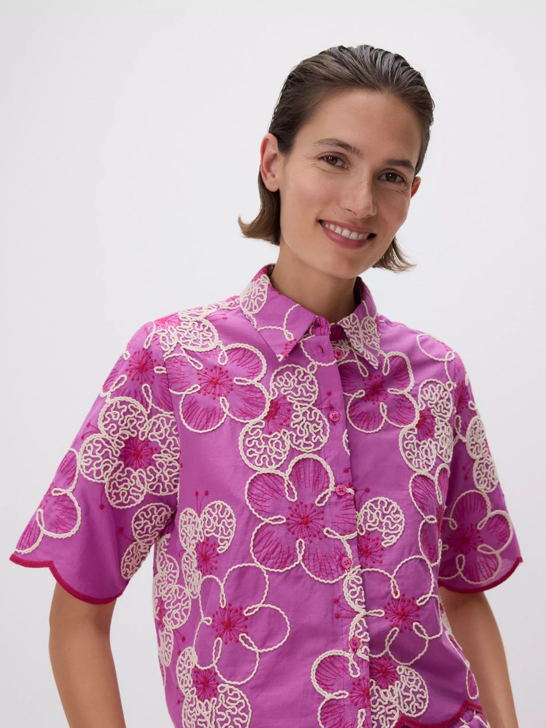 Pink Embroidered Cotton Shirt, , large image number 2