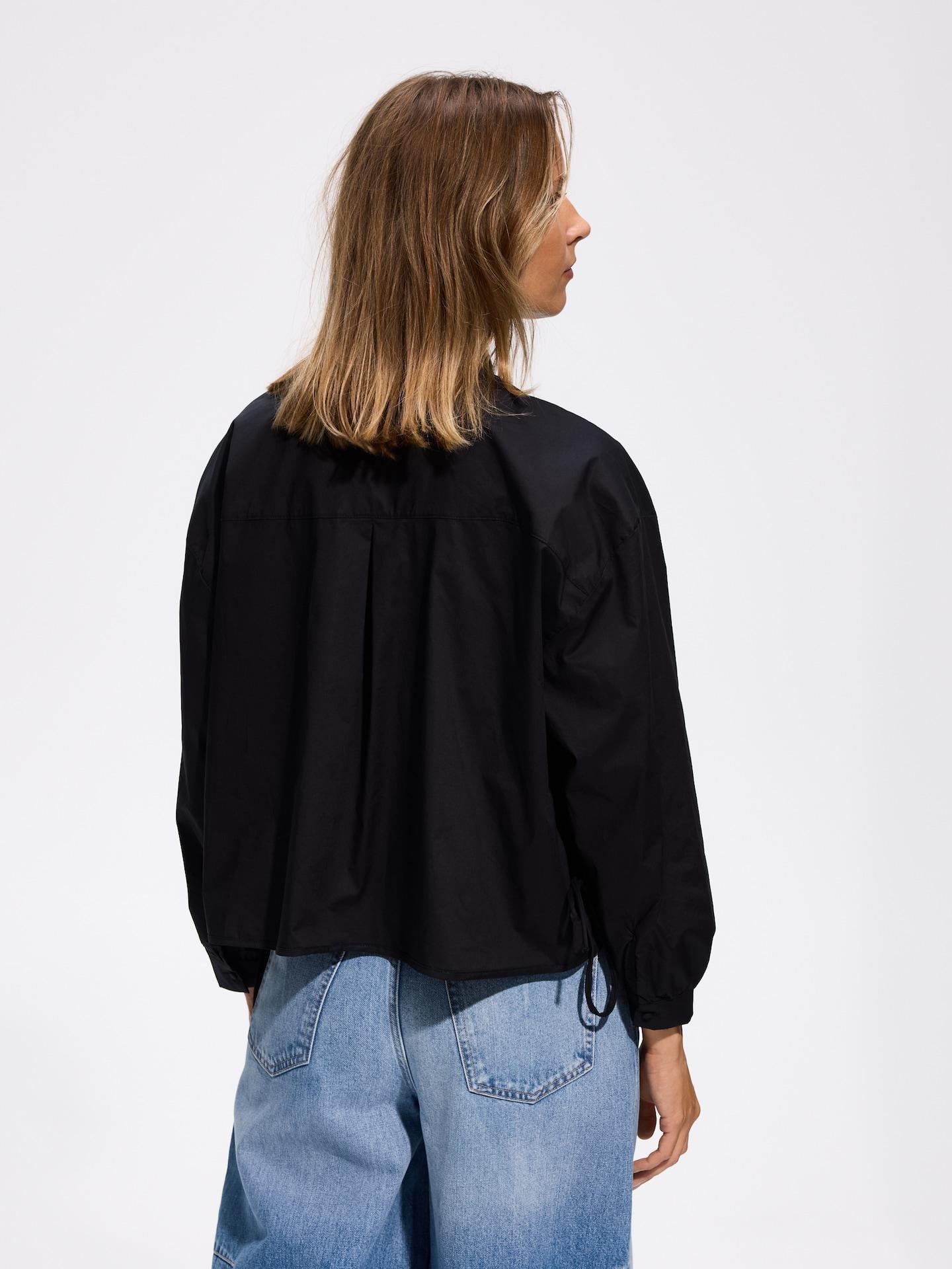 Black Cotton Blouse With Ties, Black, large image number 2