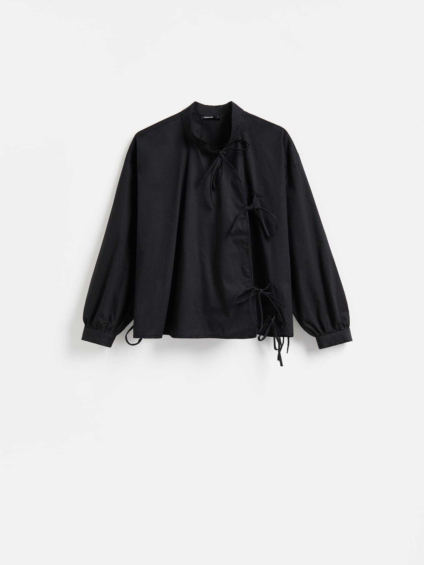 Black Cotton Blouse With Ties, Black, large image number 4