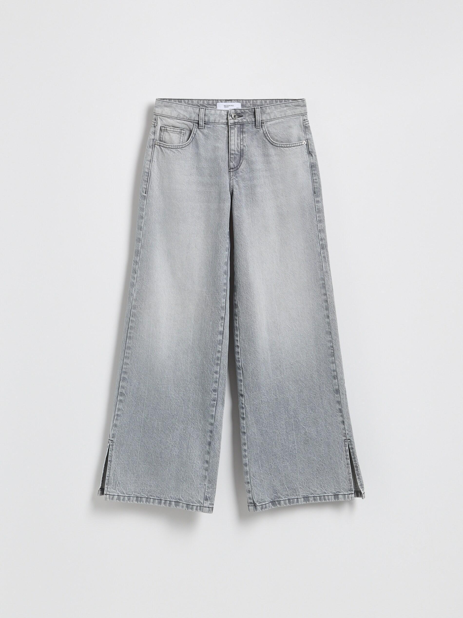 Grey Ripped Straight Jeans, Light grey, large image number 0