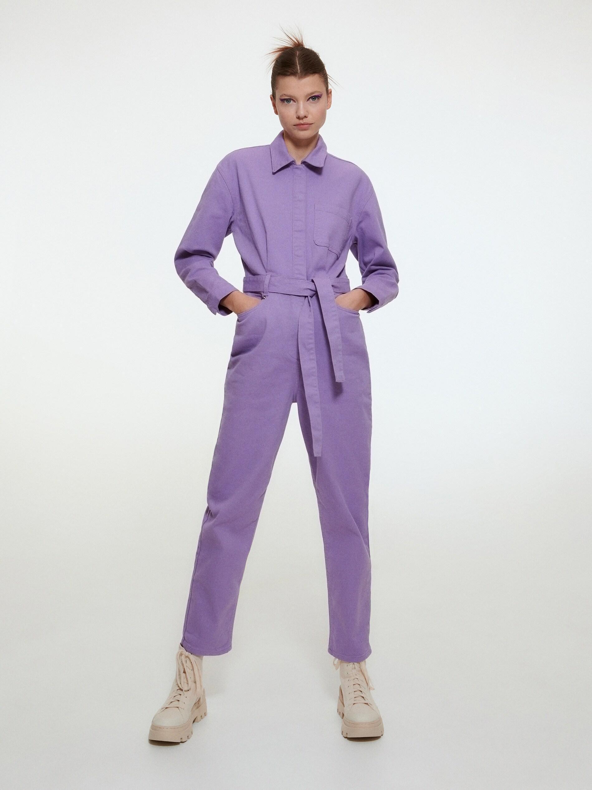 Purple Denim Jumpsuit, , large image number 0