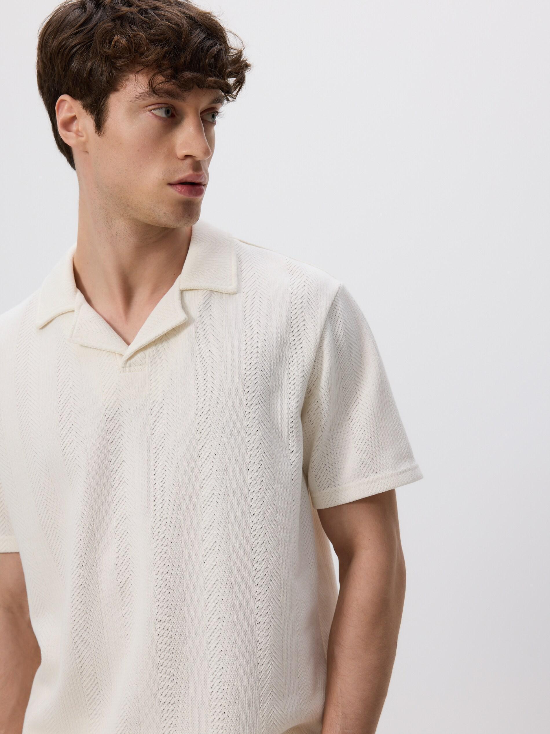 Cream Comfort-Fit Polo Shirt Made Of Structured Fabric, Ivory, large image number 0