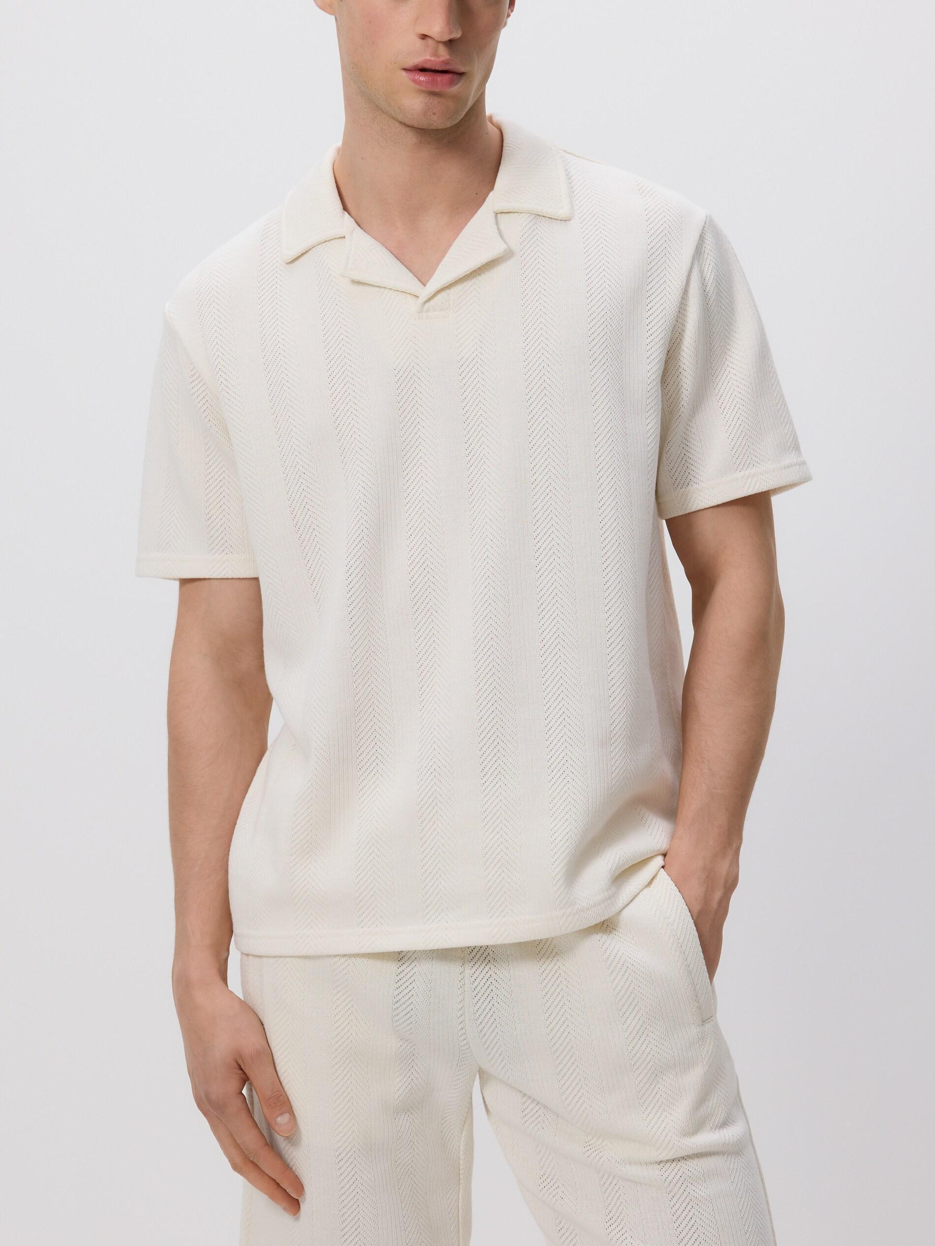 Cream Comfort-Fit Polo Shirt Made Of Structured Fabric, Ivory, large image number 2