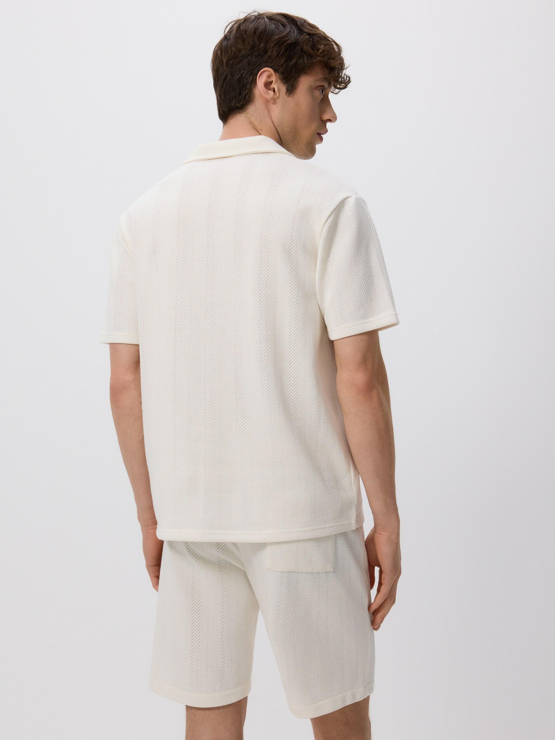 Cream Comfort-Fit Polo Shirt Made Of Structured Fabric, Ivory, large image number 4