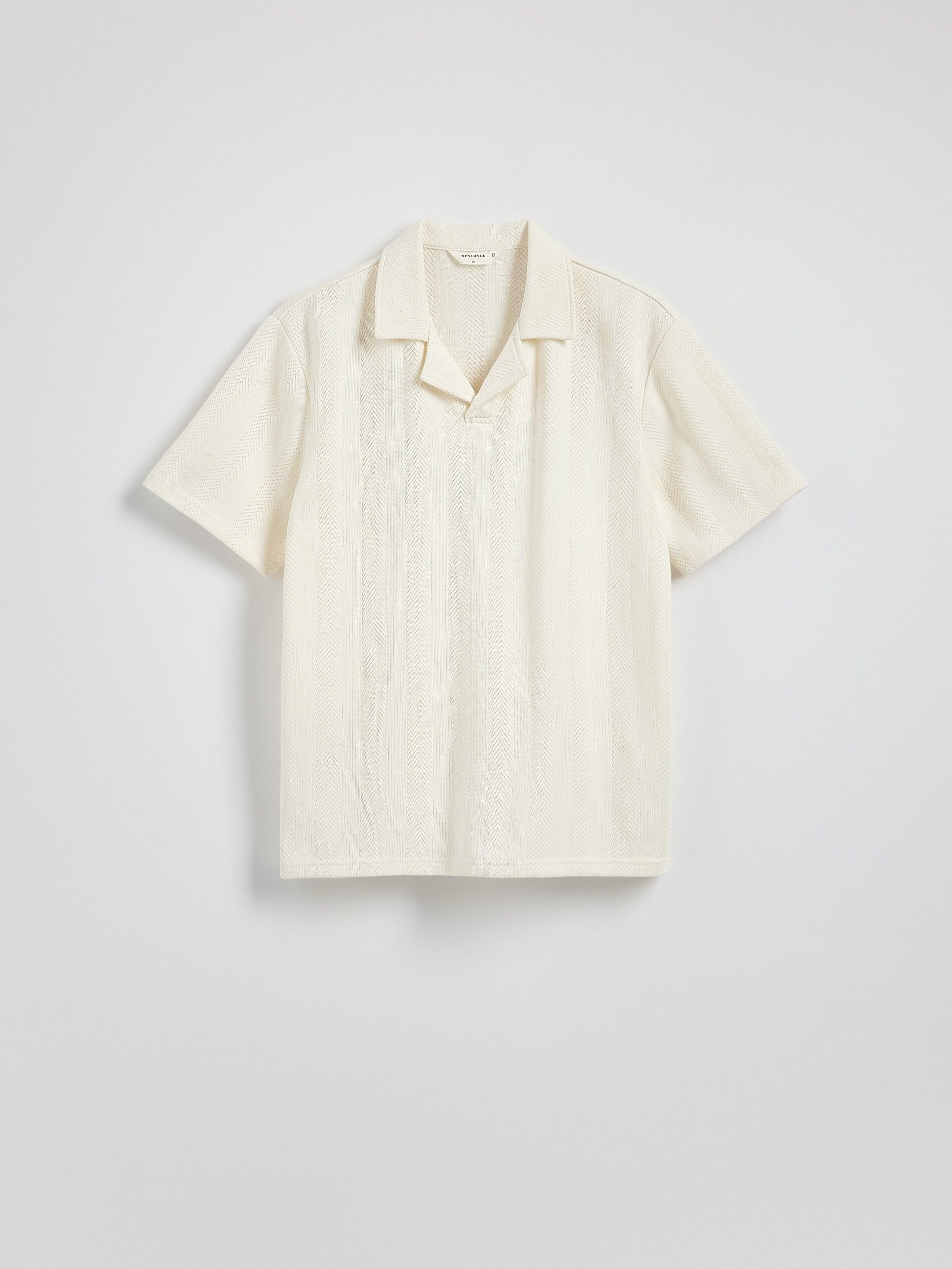 Cream Comfort-Fit Polo Shirt Made Of Structured Fabric, Ivory, large image number 5