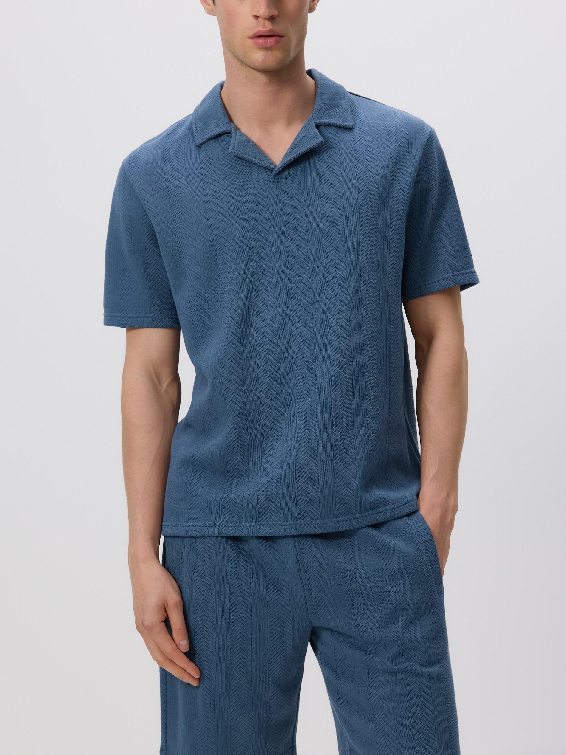 قميص بولو كحلي بقصة مريحة من قماش مُهيكل, Blue, large image number 3