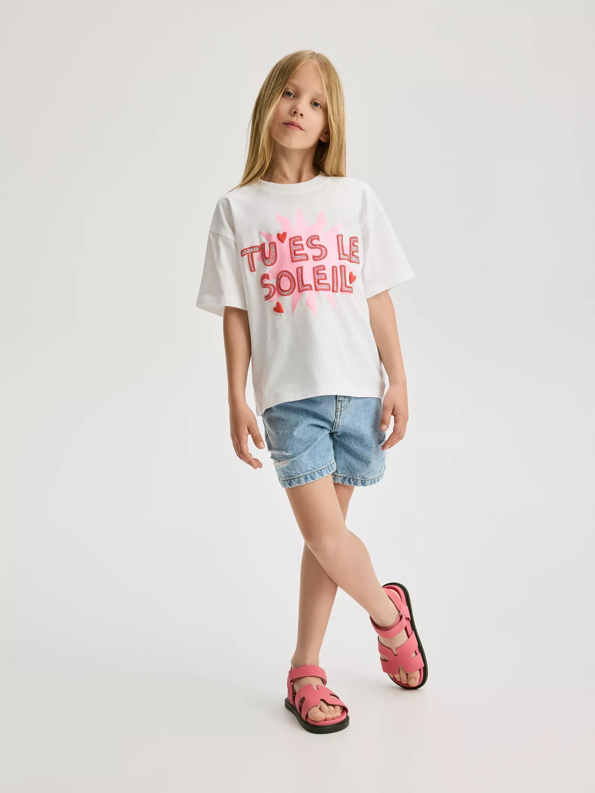 Cream Cotton T-Shirt With Print, , large image number 1