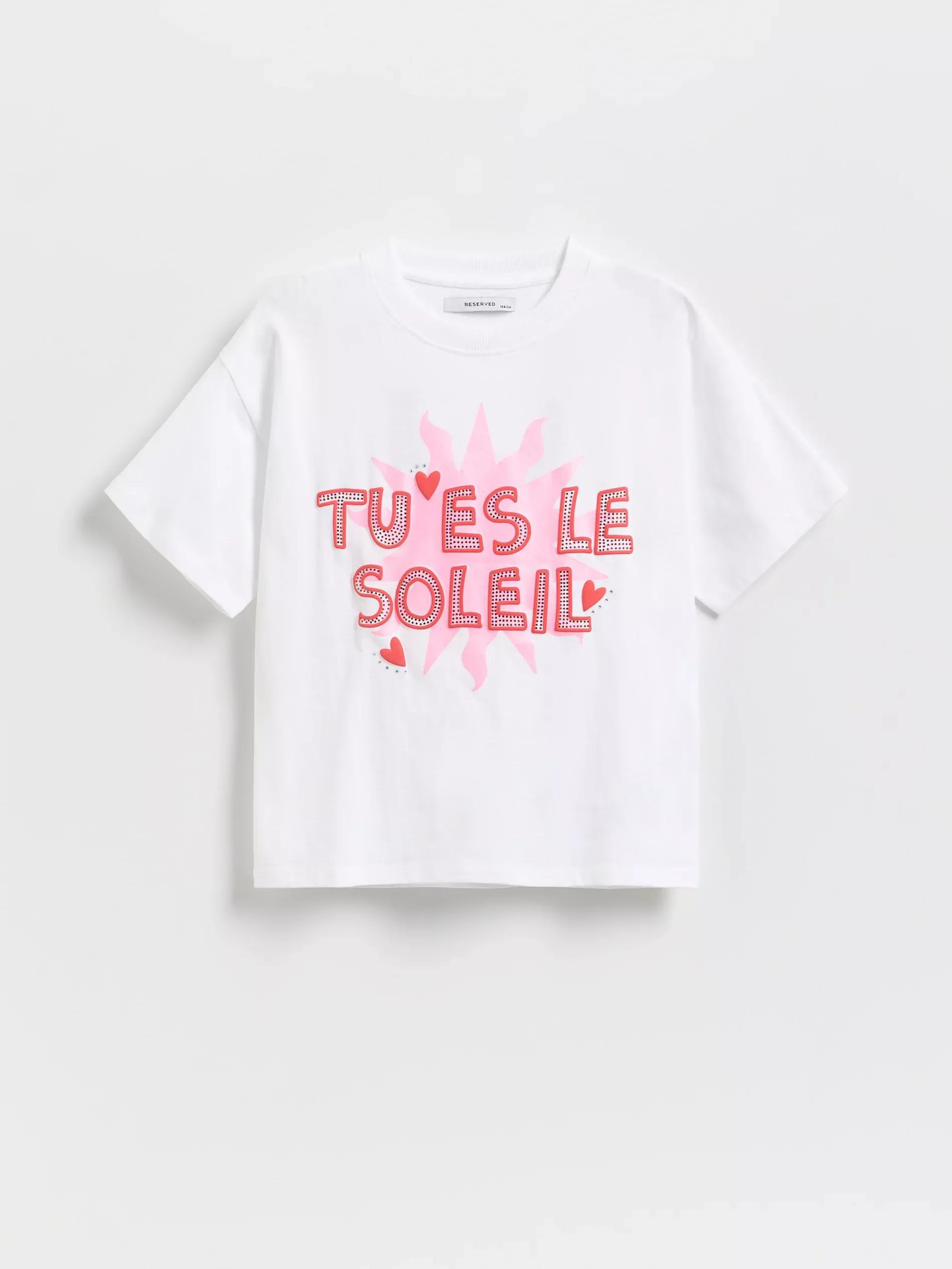 Cream Cotton T-Shirt With Print, , large image number 2