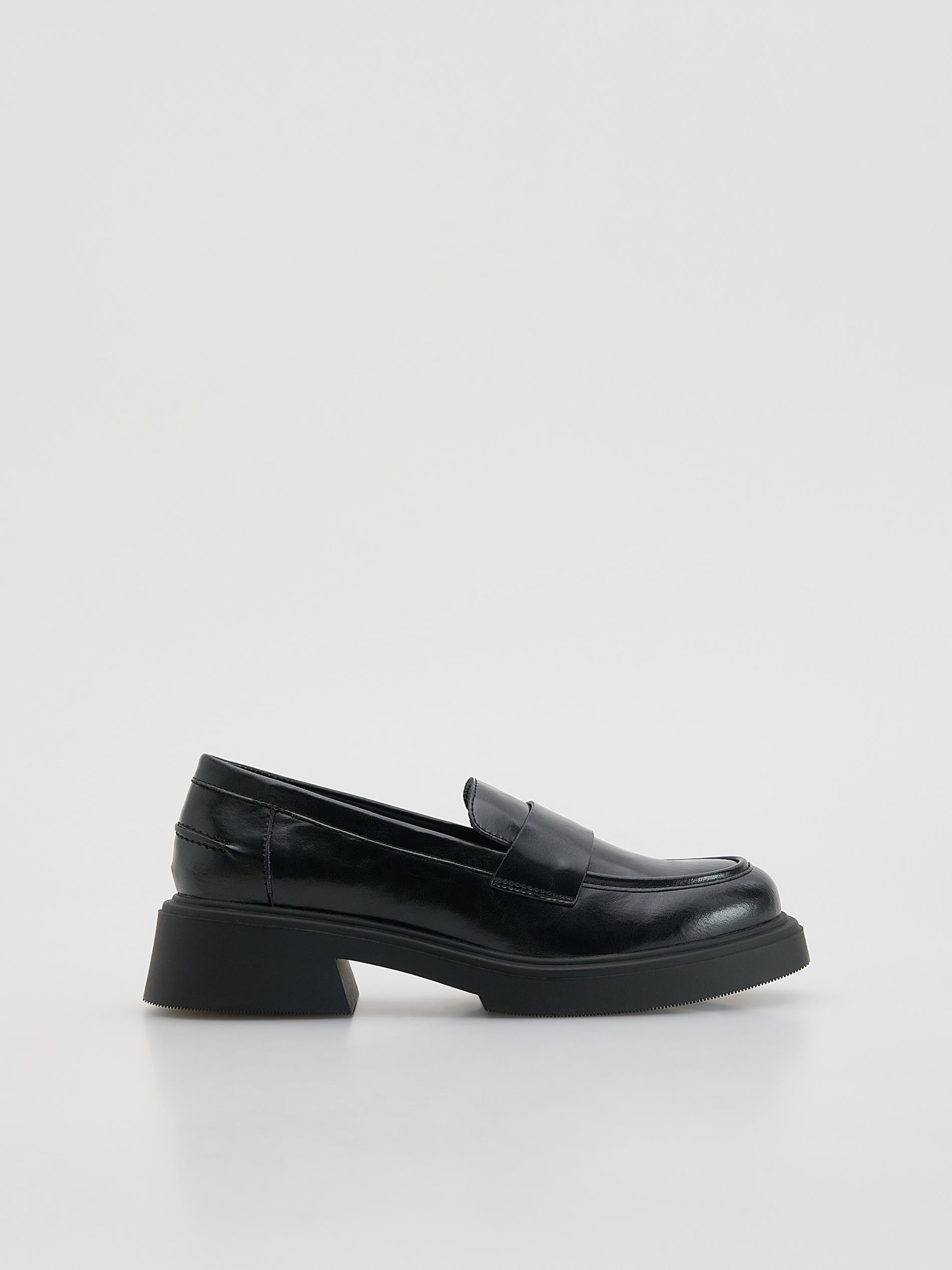 Black Heeled Loafers, Black, medium