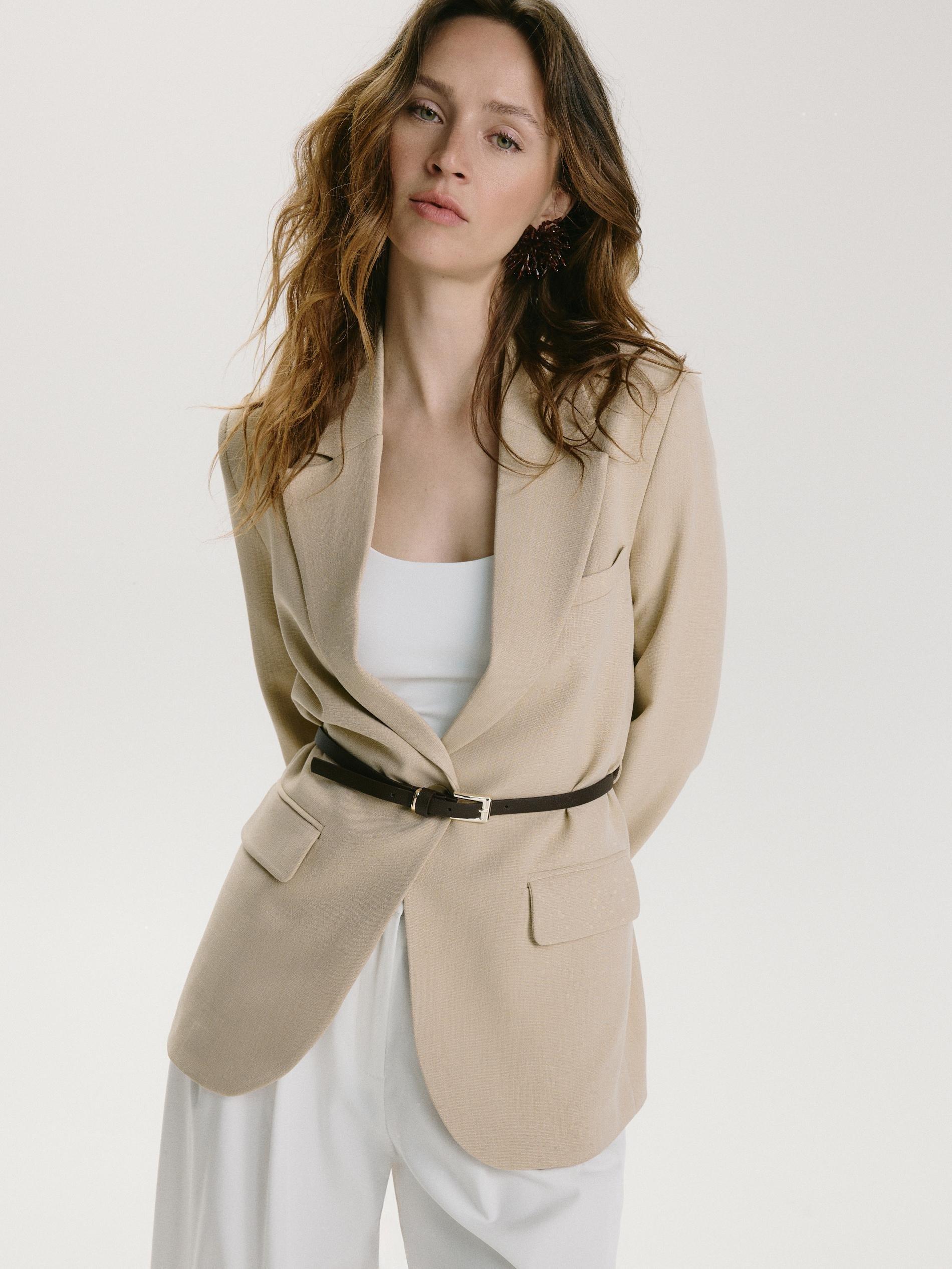 Beige Blazer With Belt, Beige, large image number 0