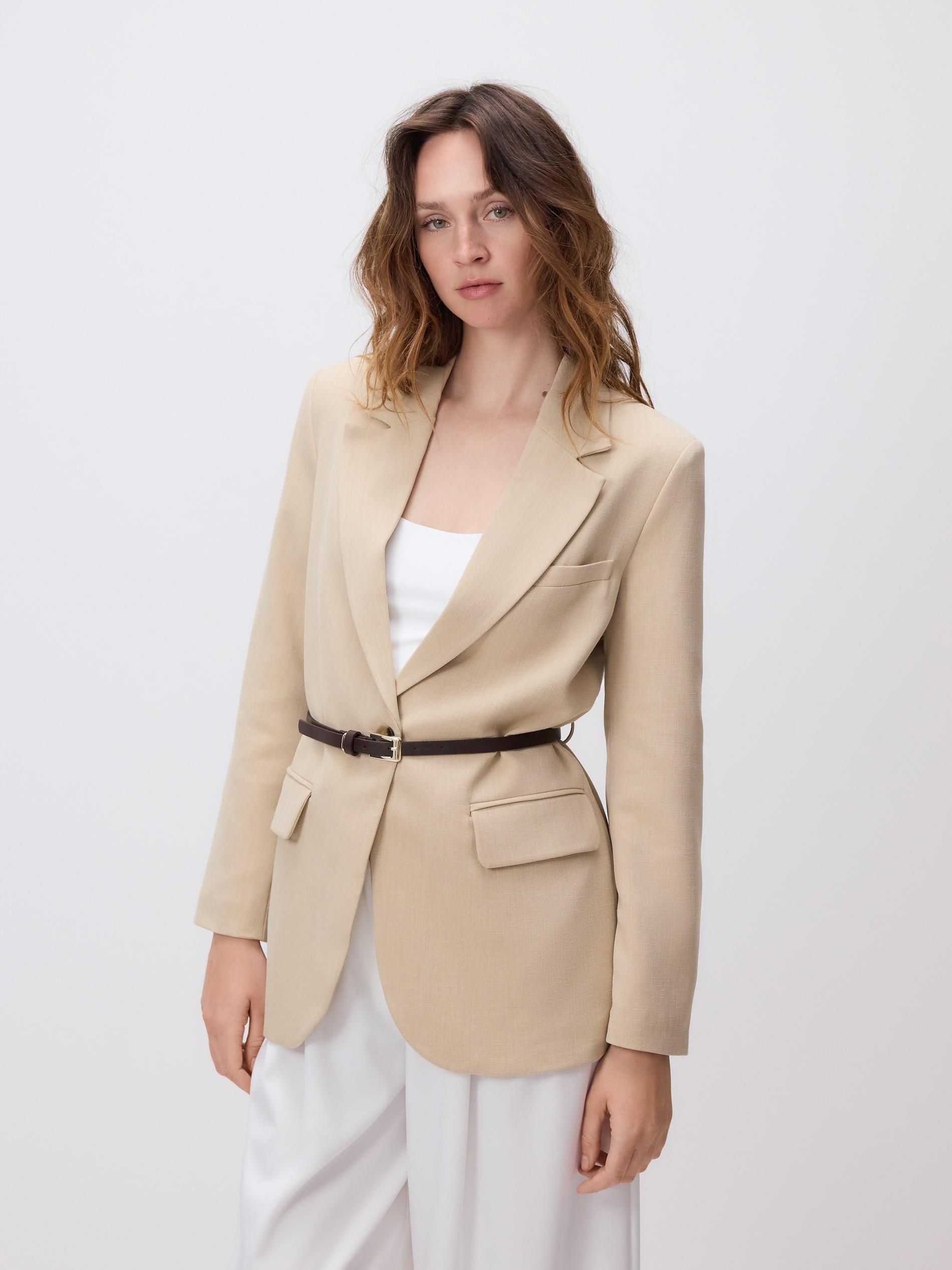 Beige Blazer With Belt, Beige, large image number 4