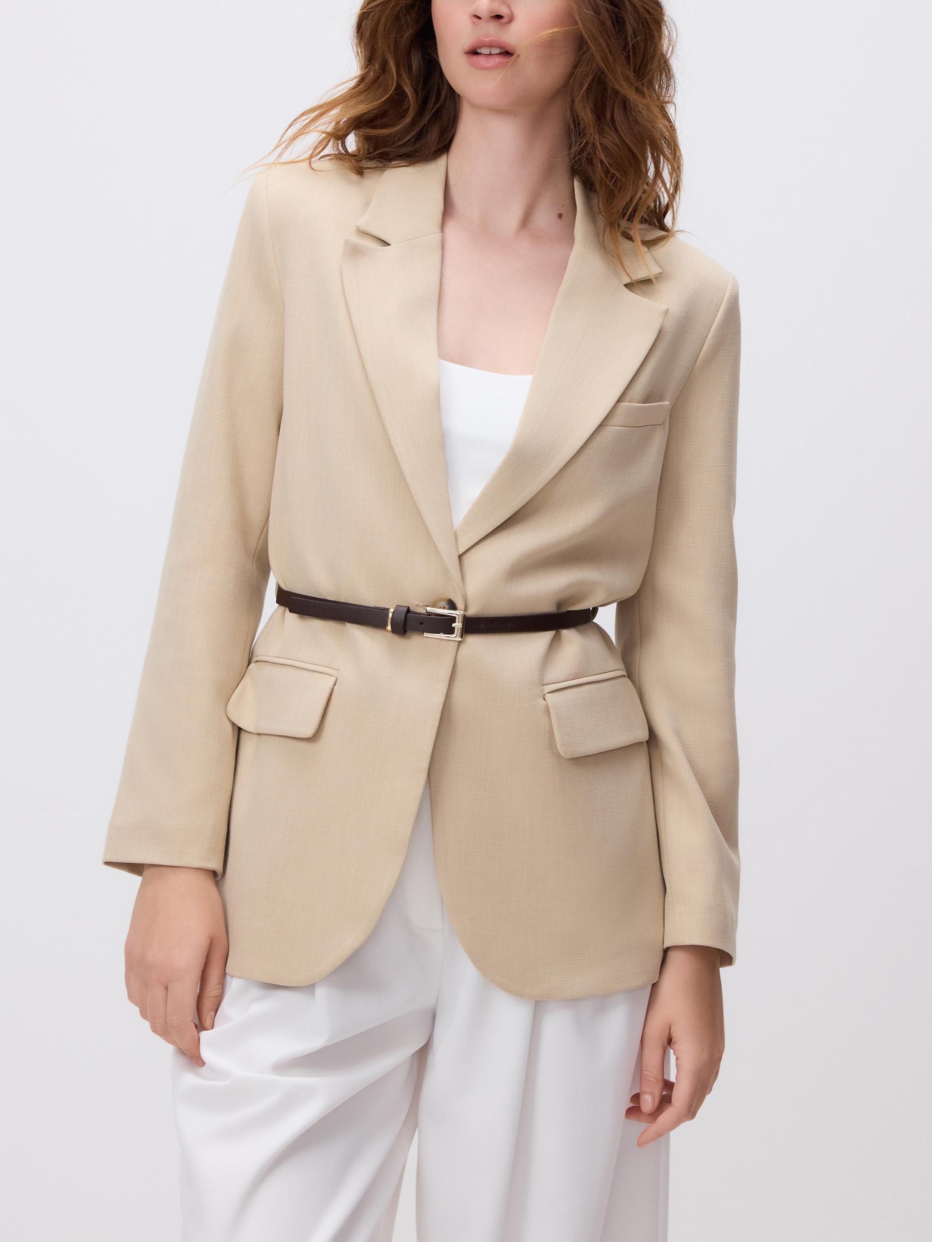 Beige Blazer With Belt, Beige, large image number 5