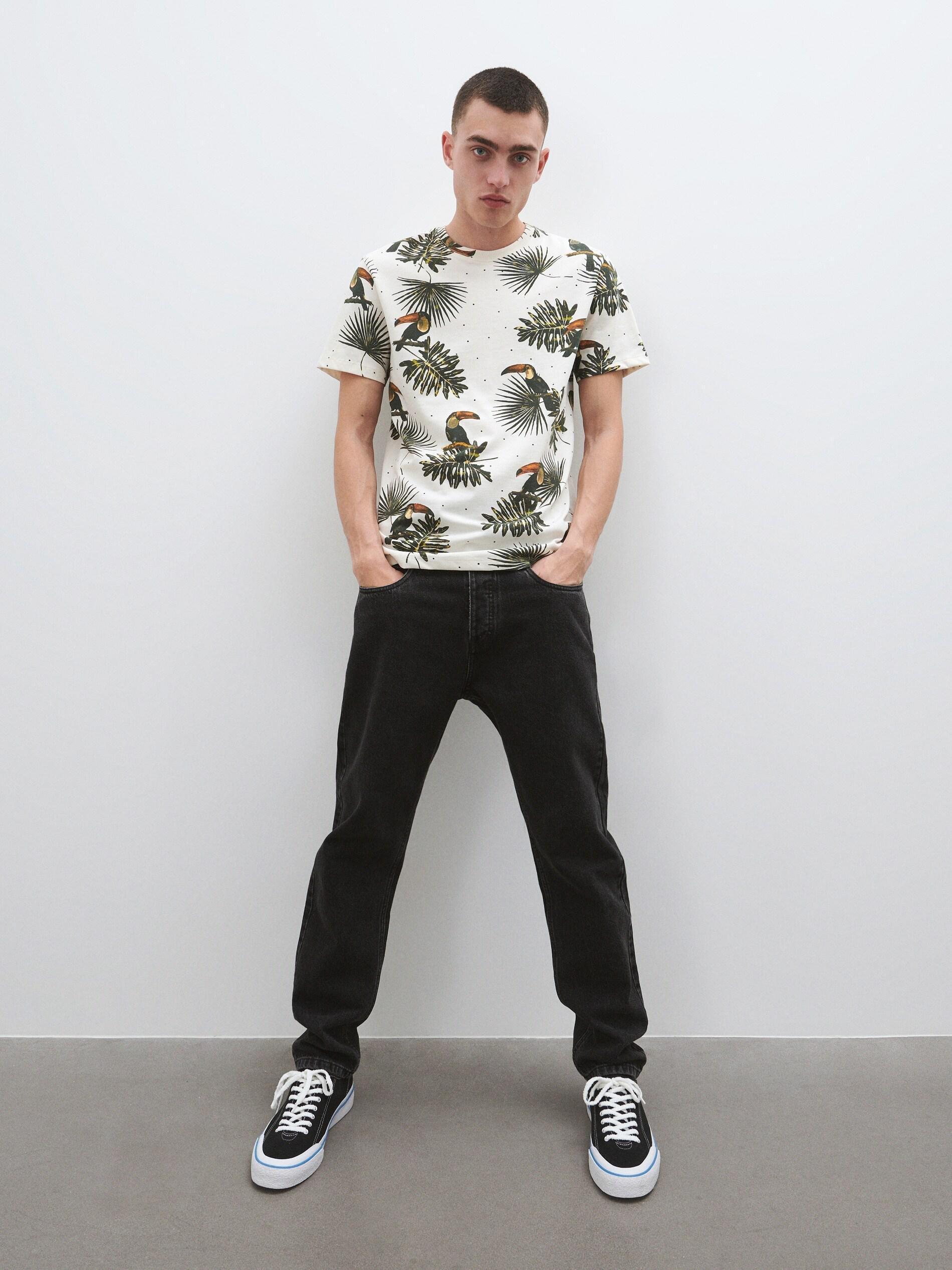 Ivory Regular fit T-shirt with plant print, , large image number 3