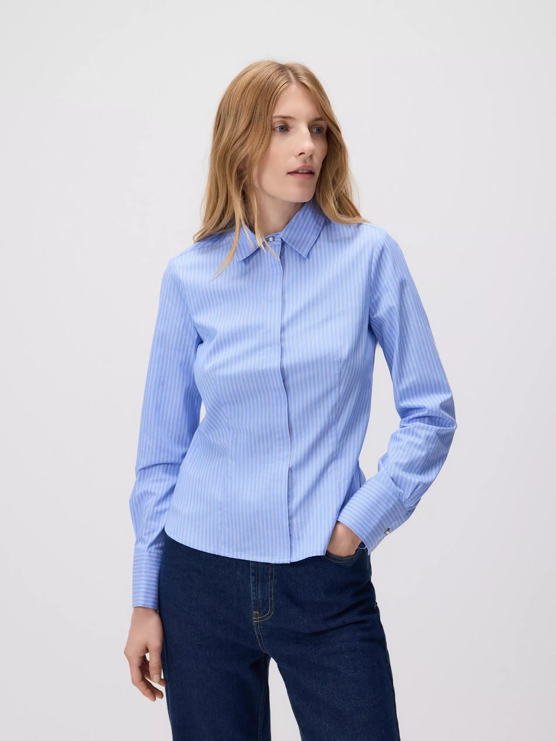 PALE BLUE Striped slim fit shirt, Blue, medium