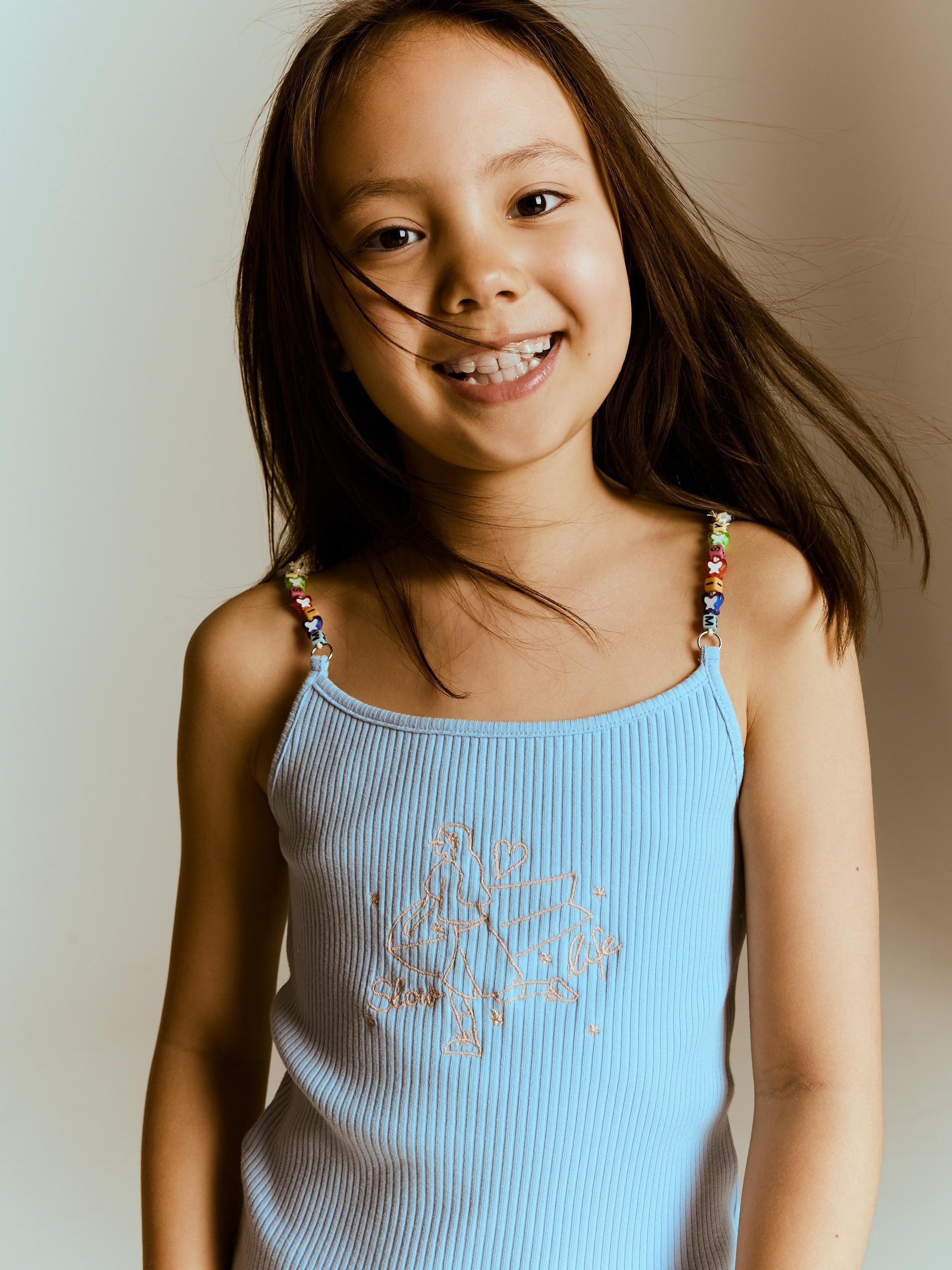 Blue Top With Ornamental Straps, , medium