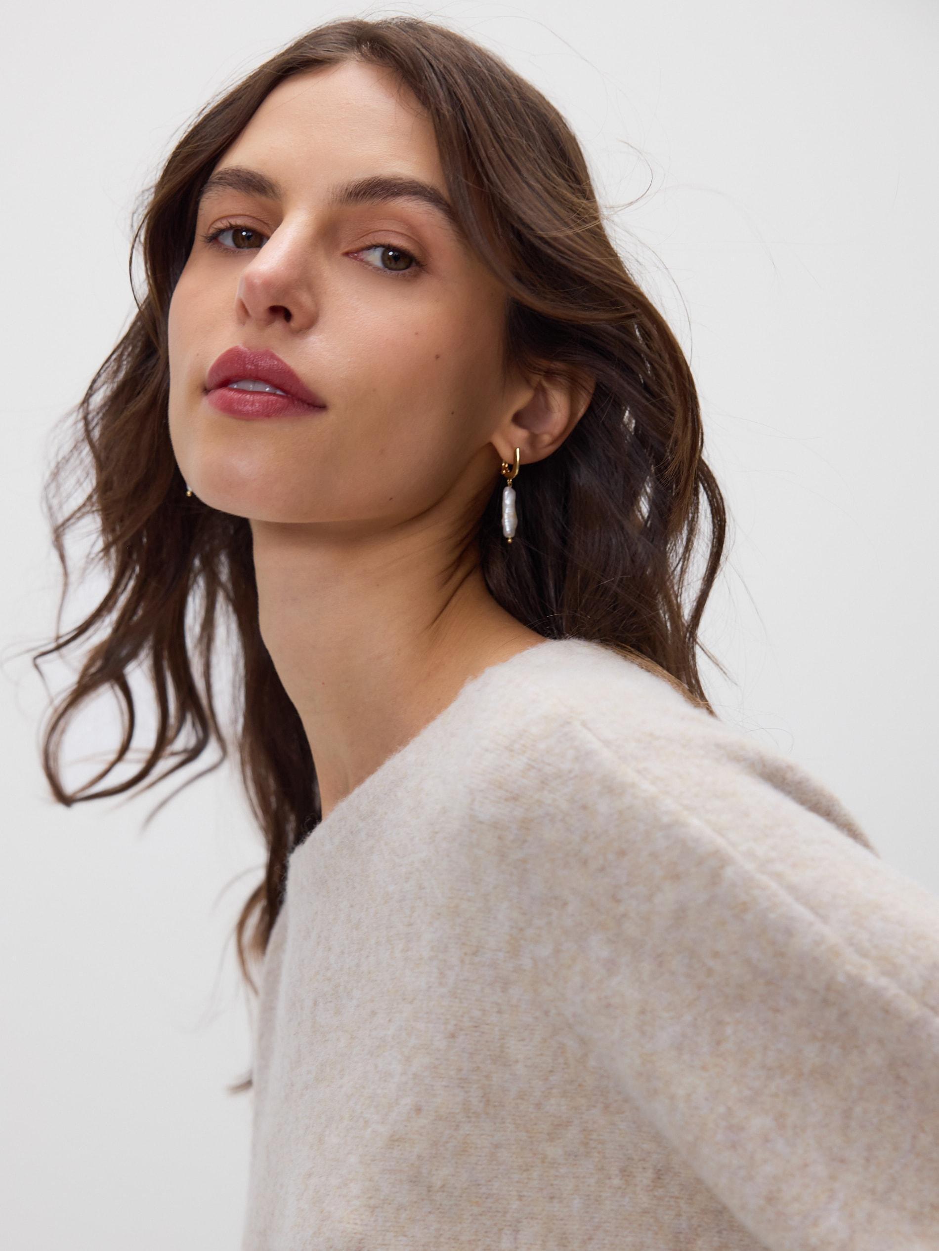 White Earrings With Natural Pearl, White, large image number 0