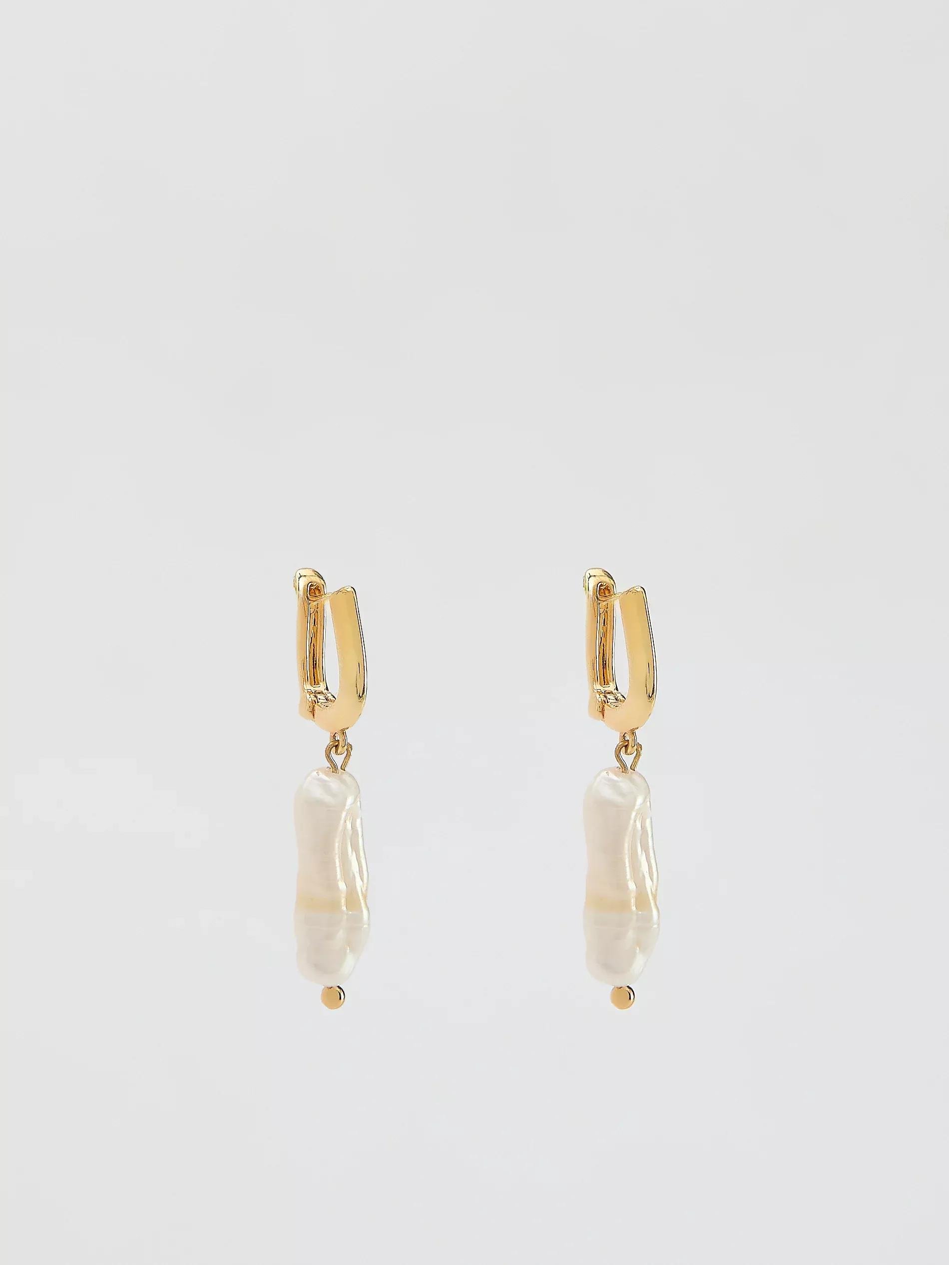 White Earrings With Natural Pearl, White, large image number 1