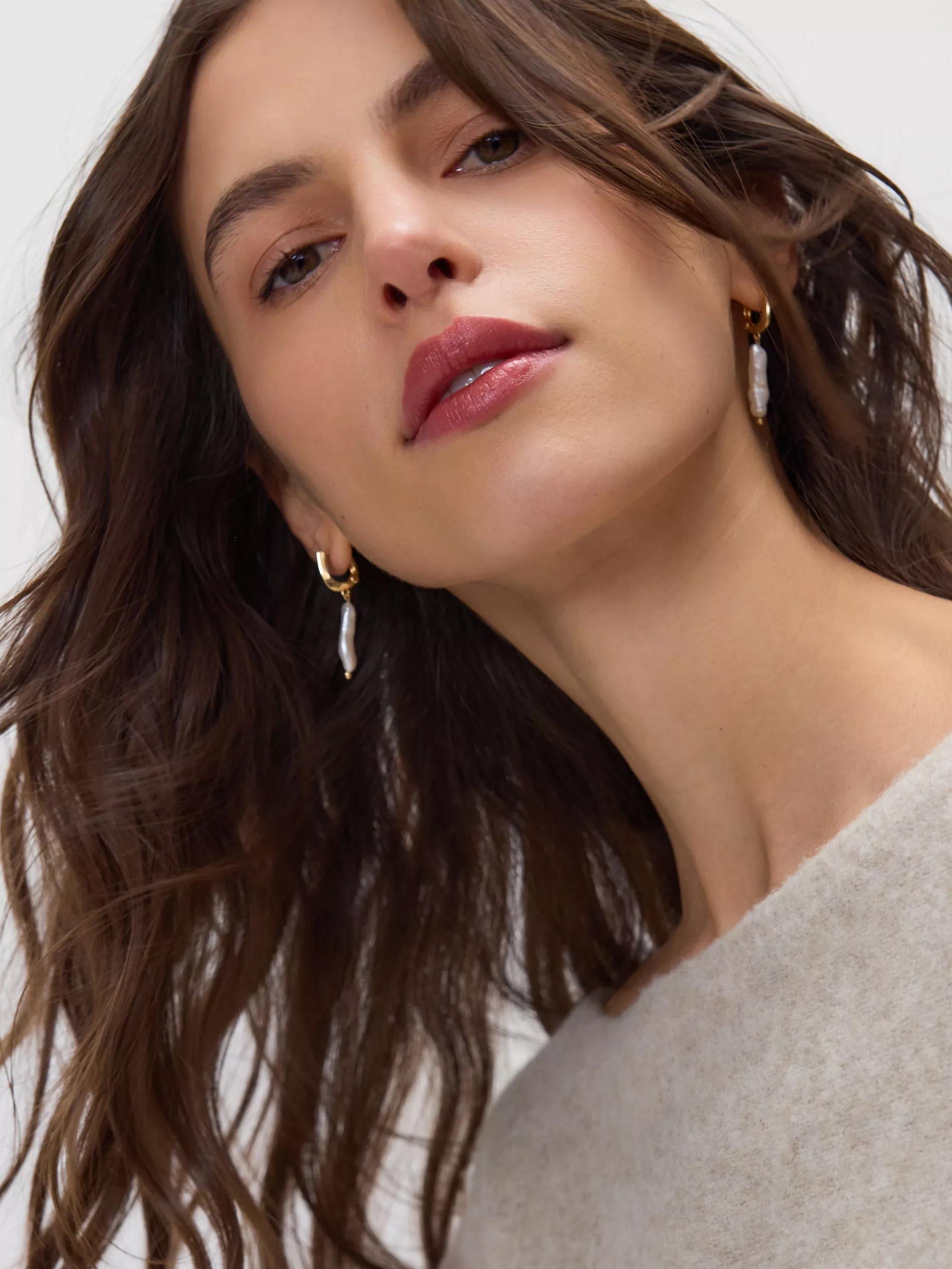 White Earrings With Natural Pearl, White, large image number 2