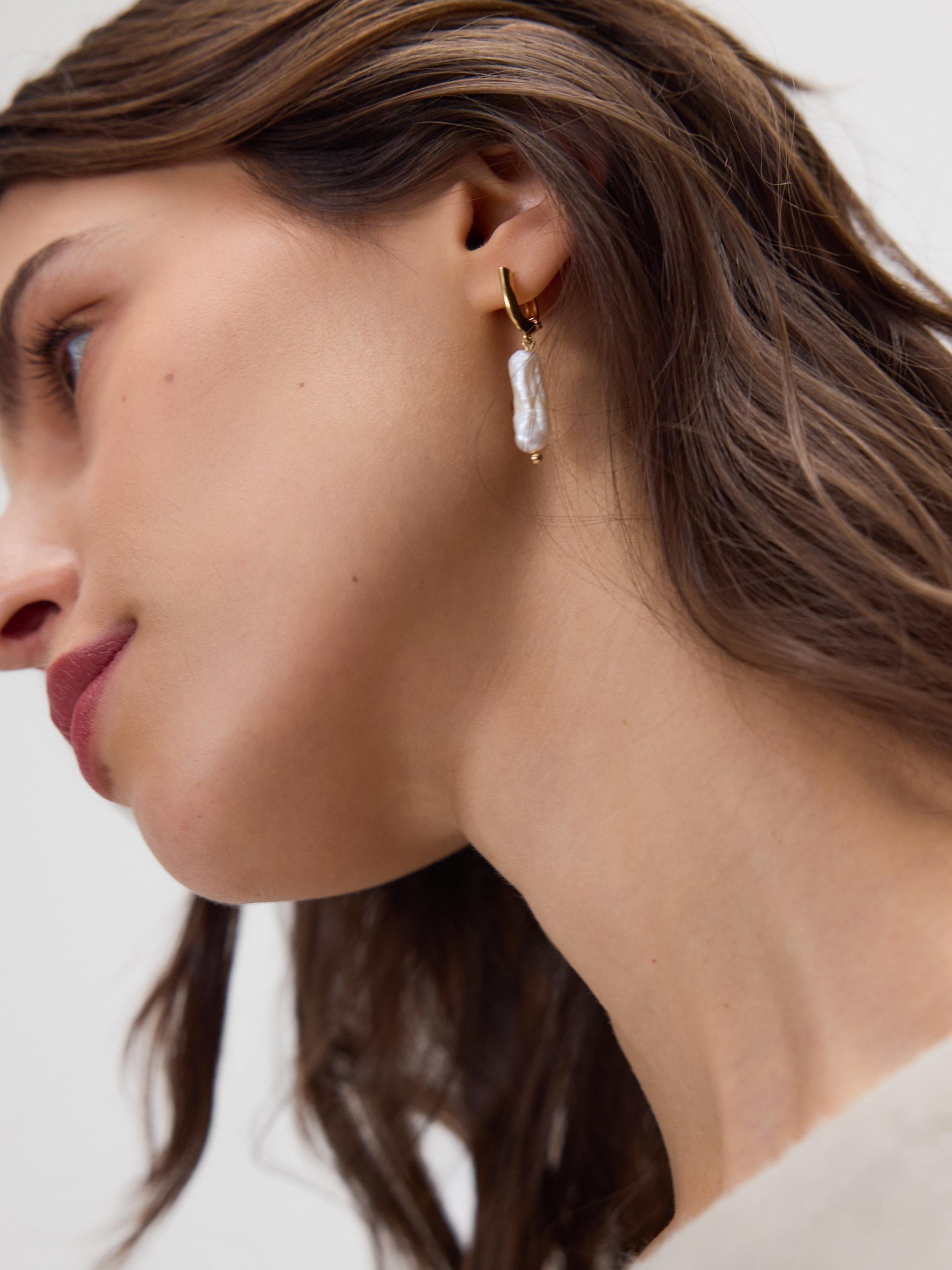 White Earrings With Natural Pearl, White, large image number 3