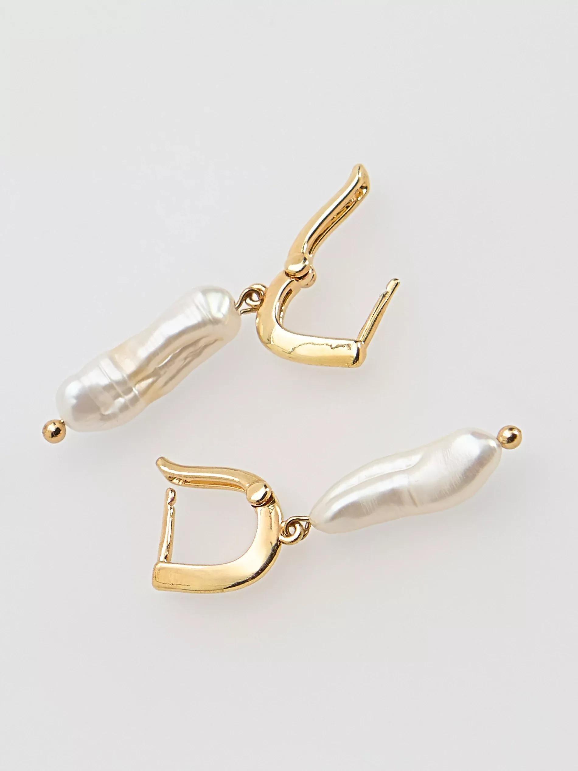 White Earrings With Natural Pearl, White, large image number 4