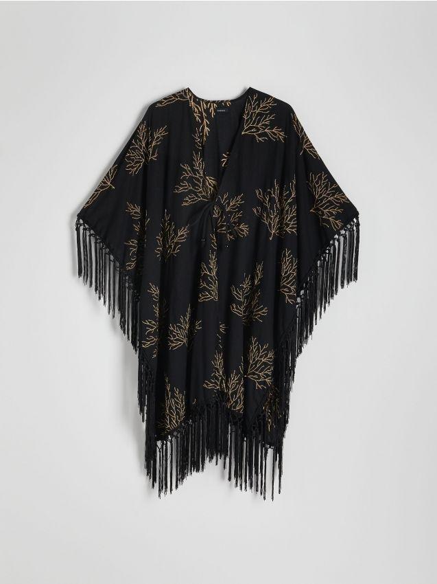 Black Embroidery Detail Kimono, Black, large image number 0