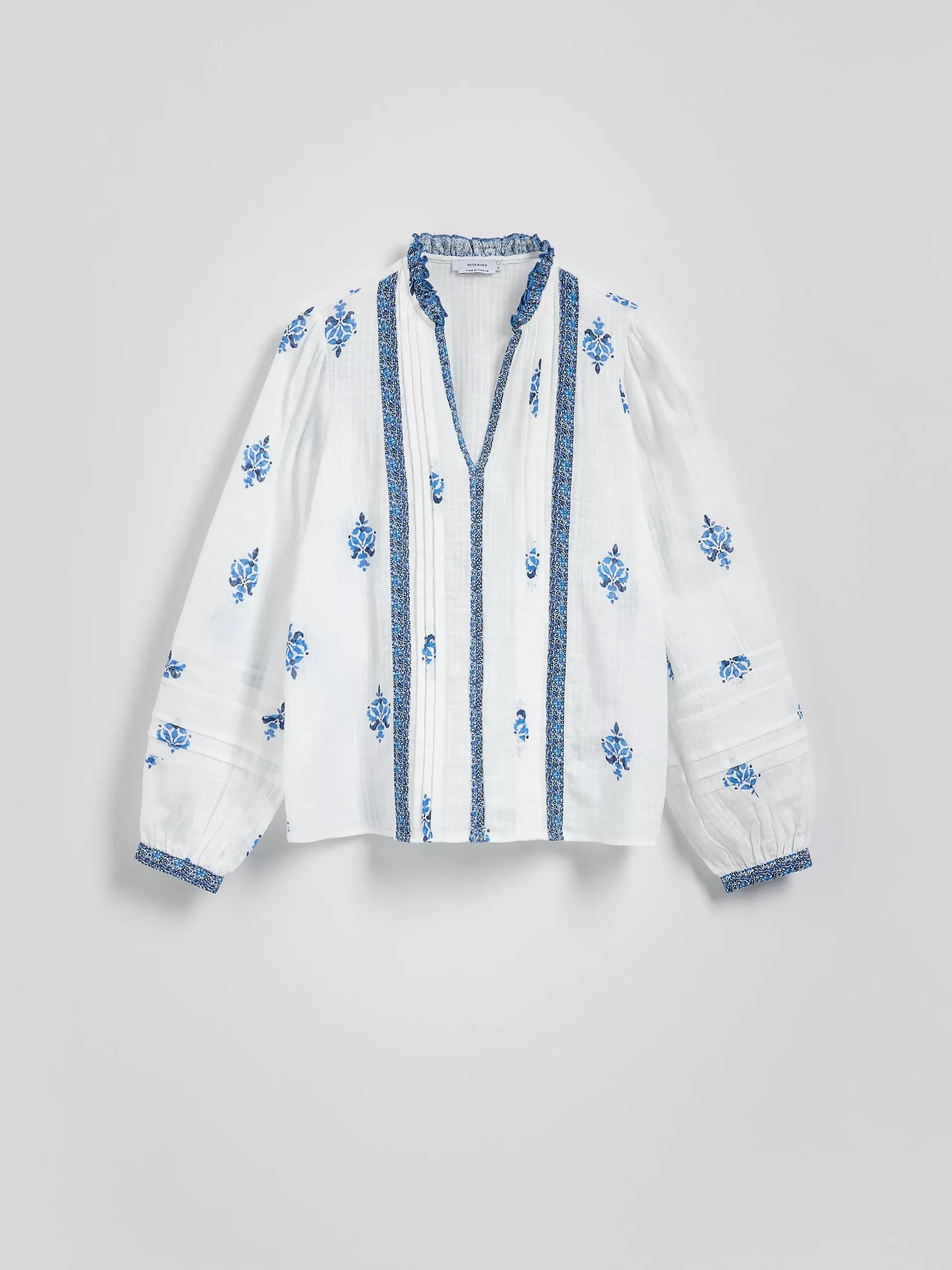 Blue Patterned Cotton Blouse, , large image number 2