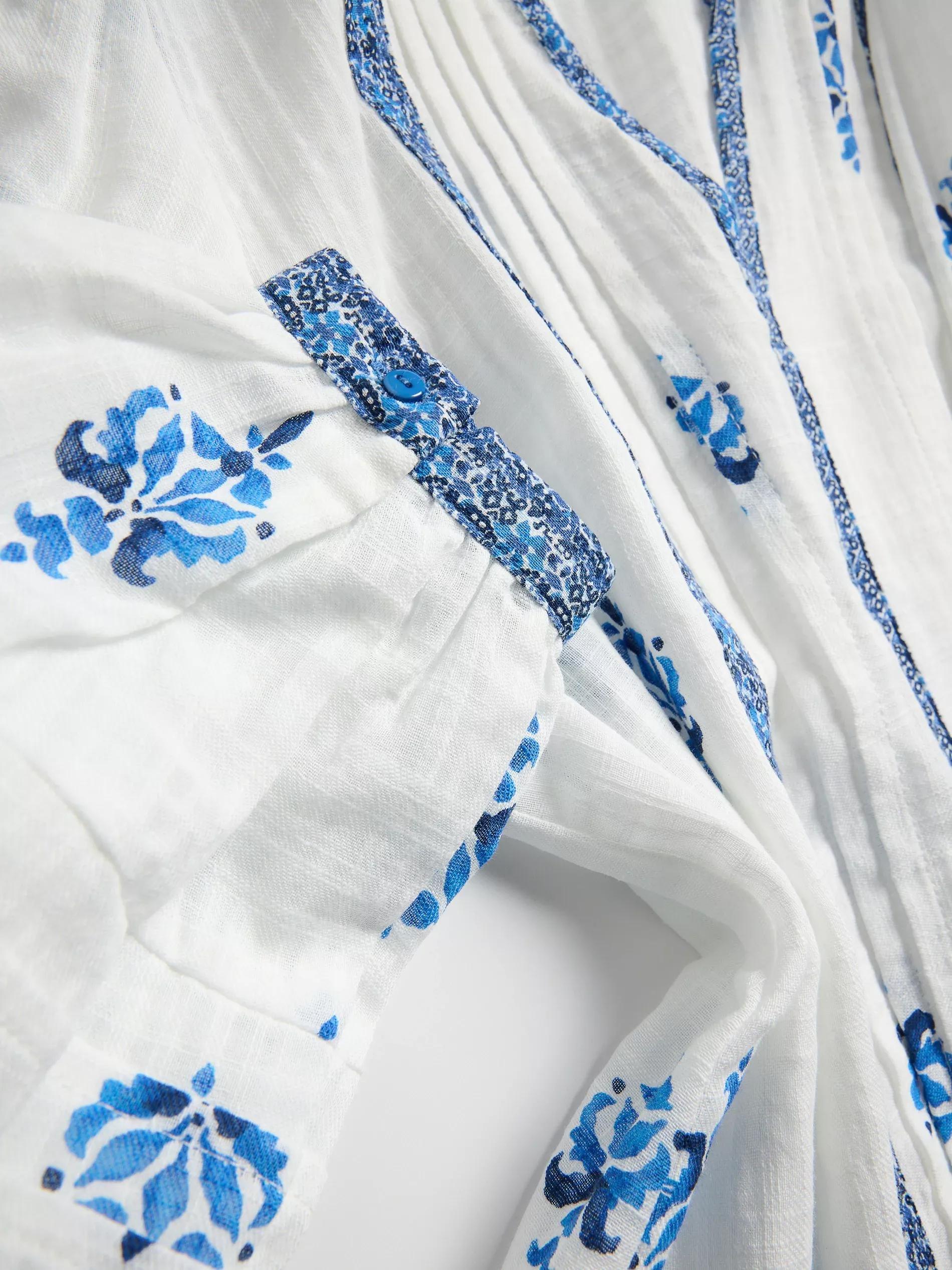 Blue Patterned Cotton Blouse, , large image number 3