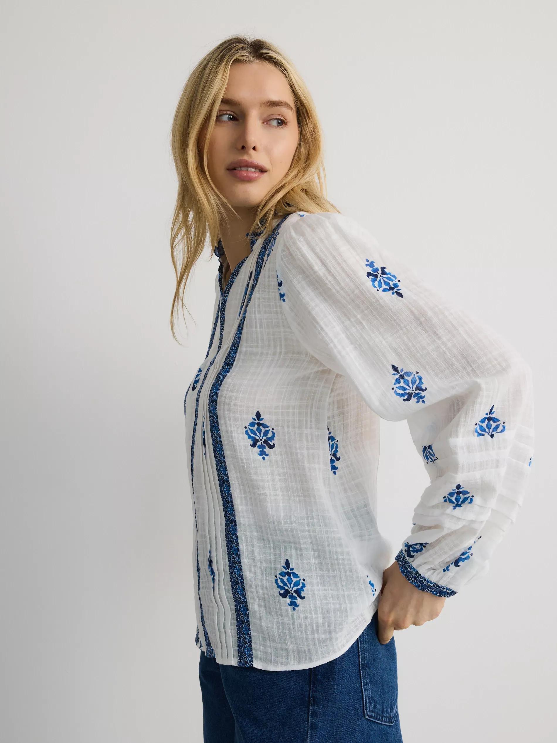 Blue Patterned Cotton Blouse, , large image number 5