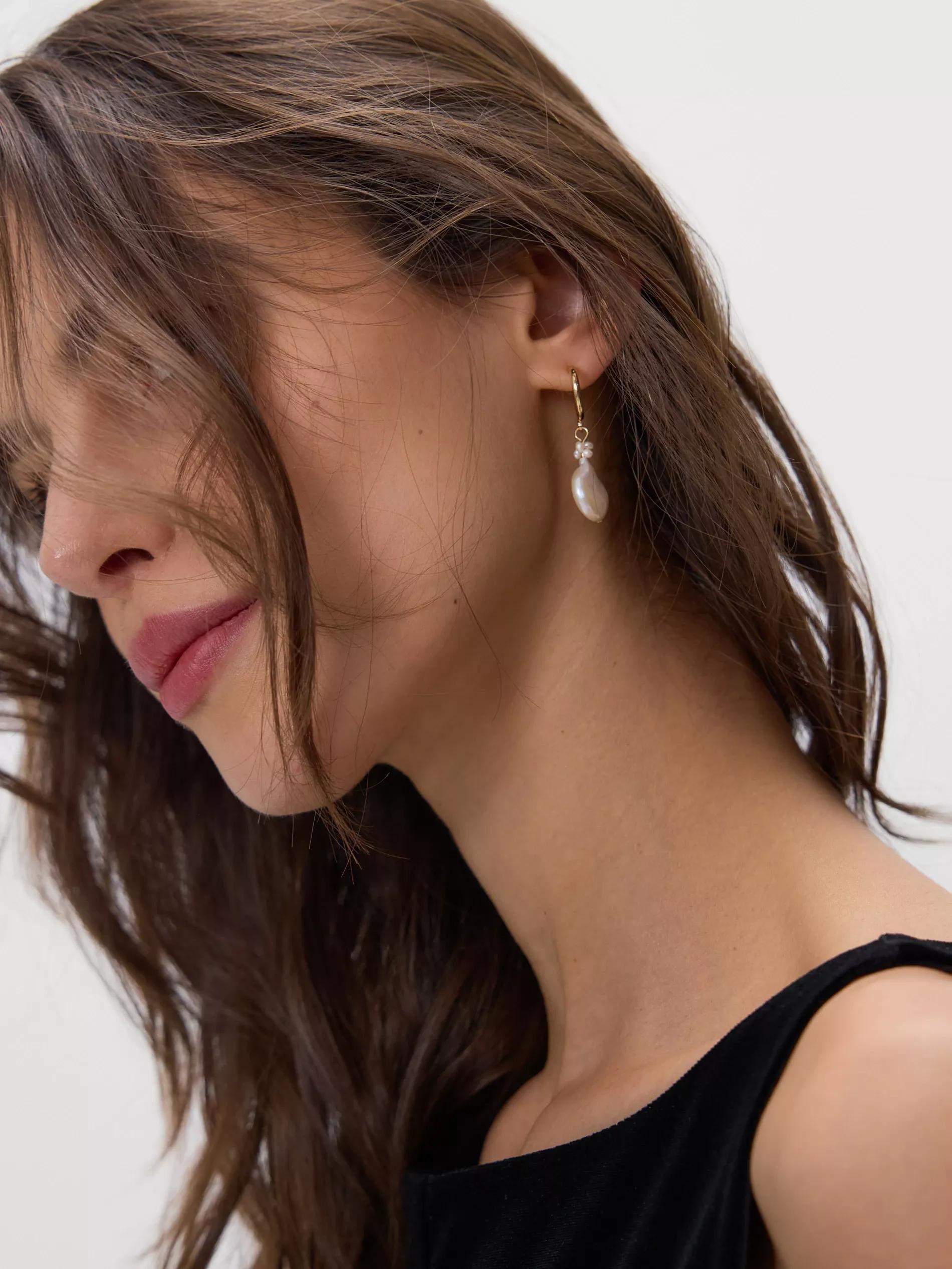 White Earrings With Natural Pearl, White, large image number 4