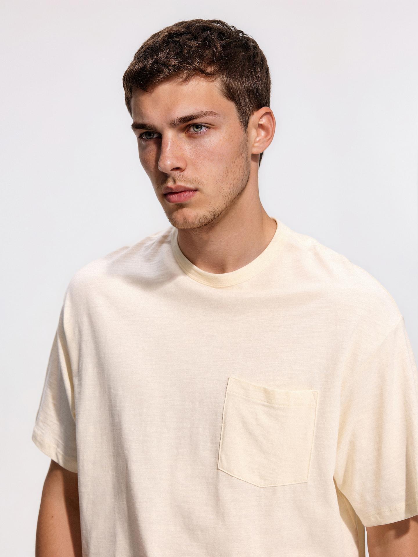 Cream Boxy T-Shirt With Pocket, Ivory, large image number 0