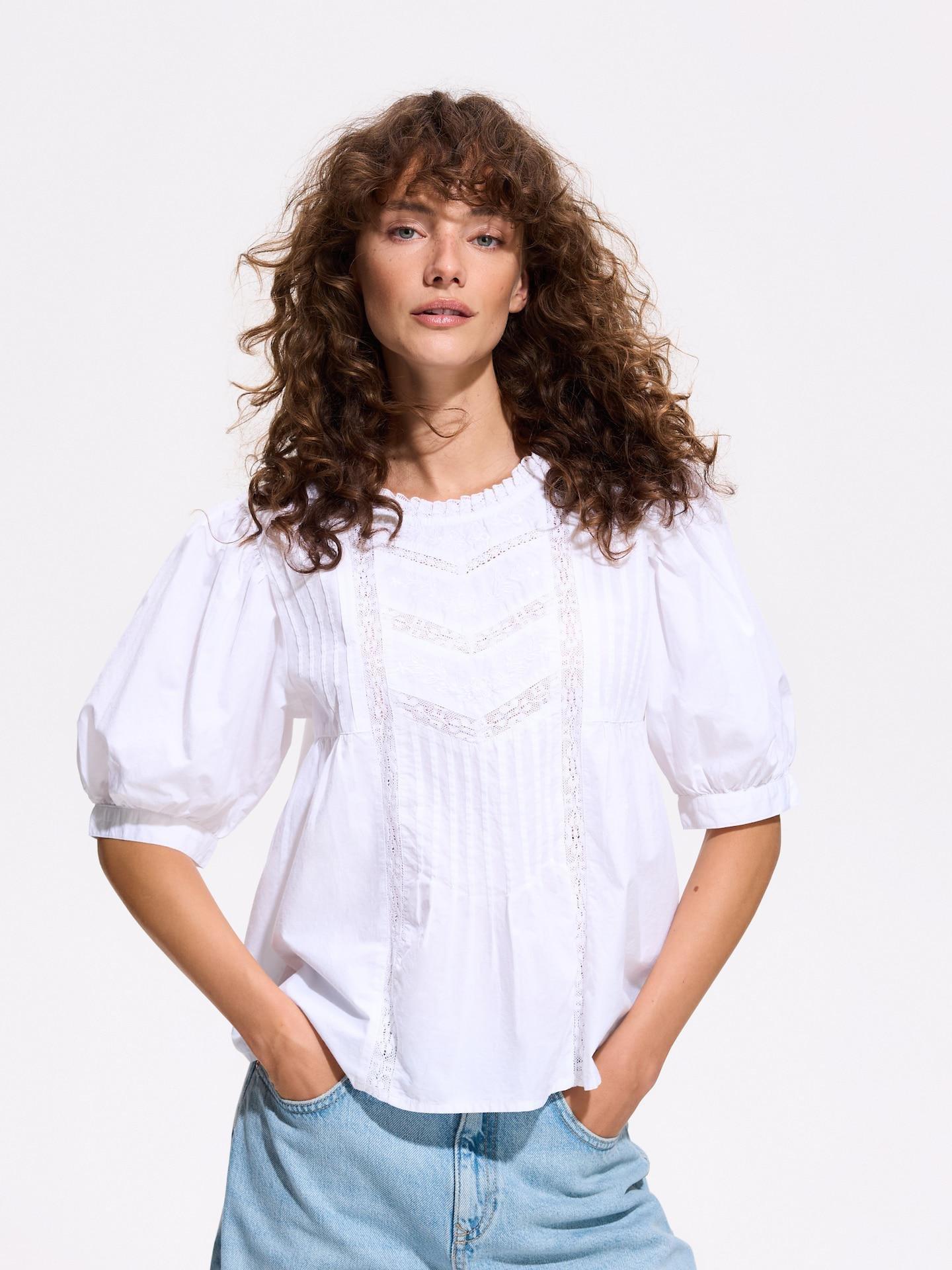 White Cotton Blouse, White, large image number 0