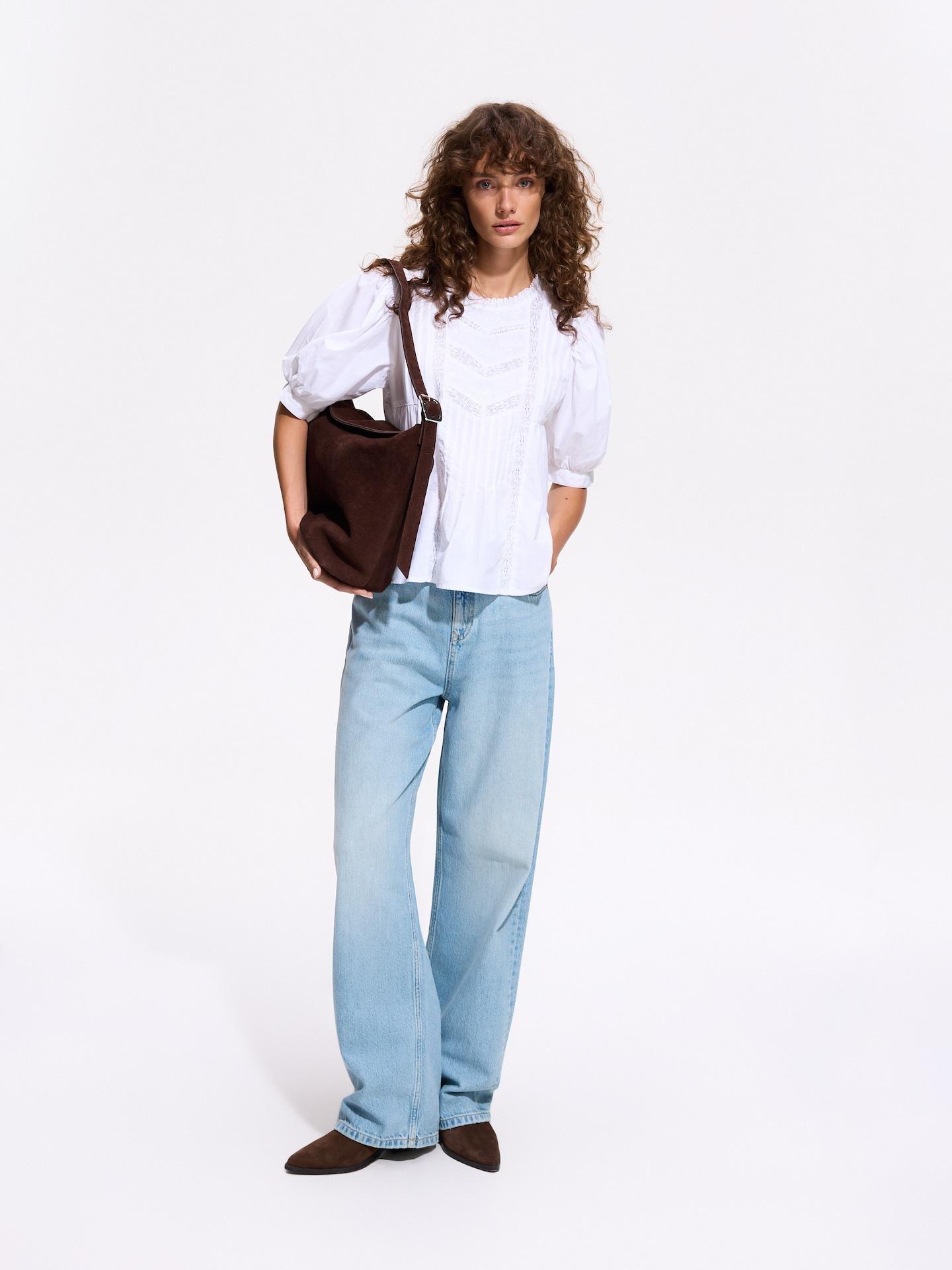 White Cotton Blouse, White, large image number 1