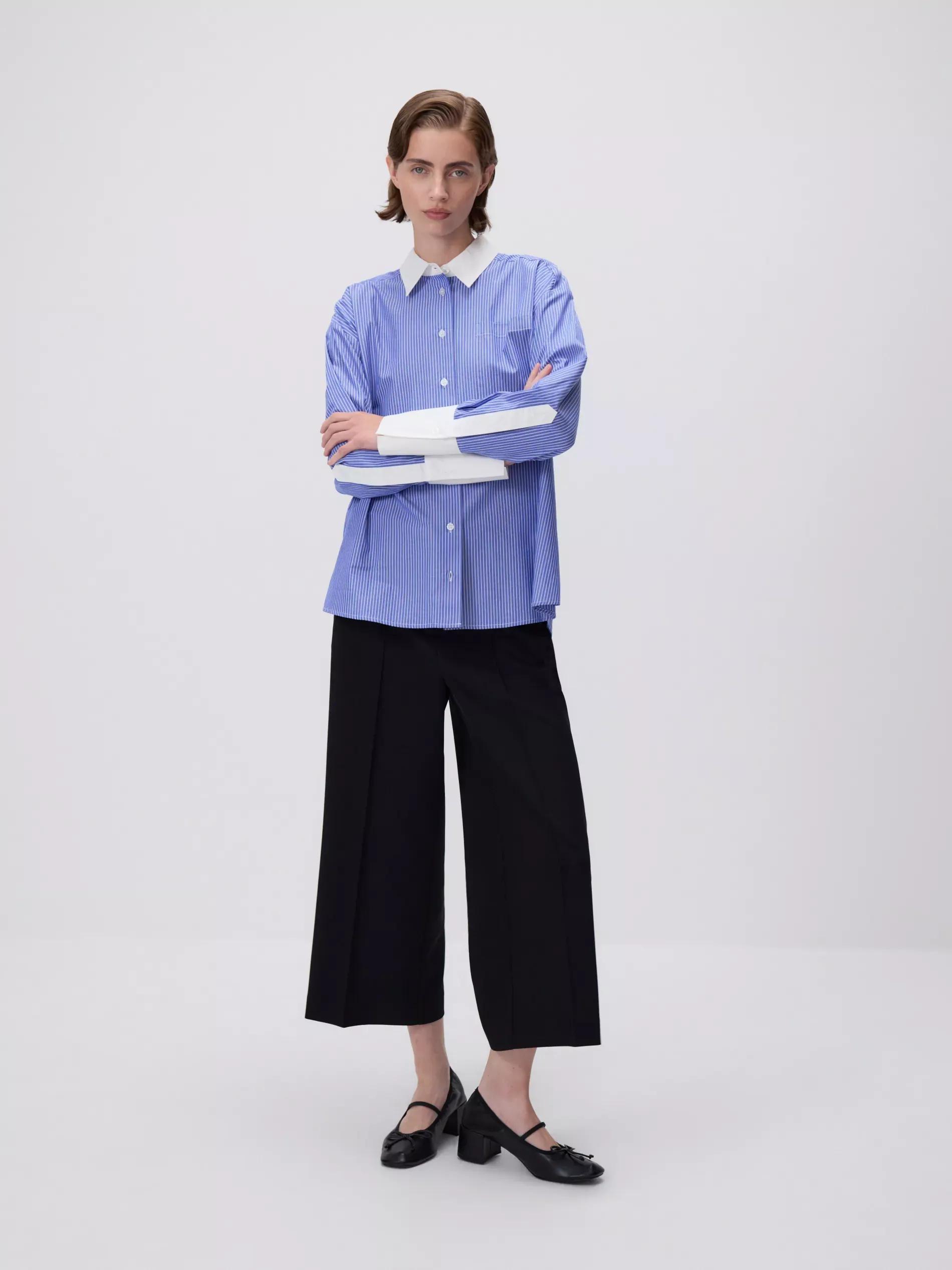 BLUE Shirt with contrasting cuffs, Blue, medium