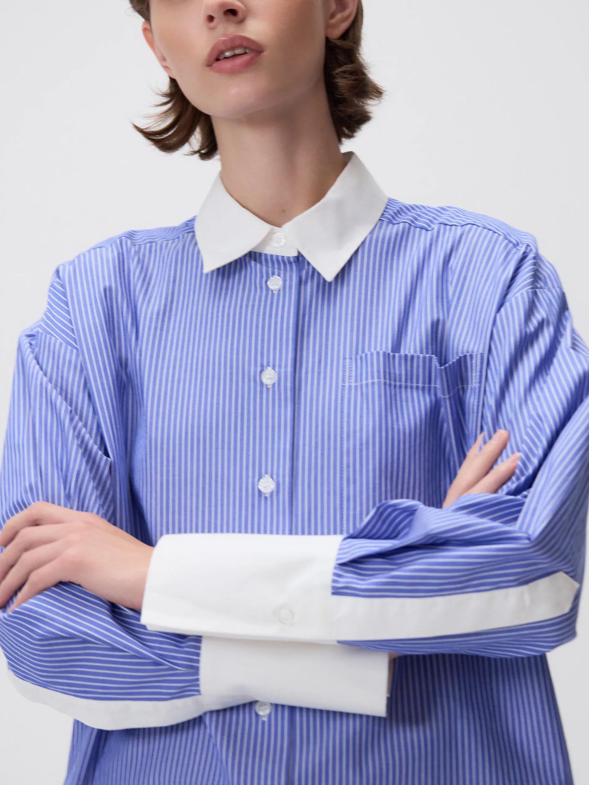 BLUE Shirt with contrasting cuffs, Blue, medium