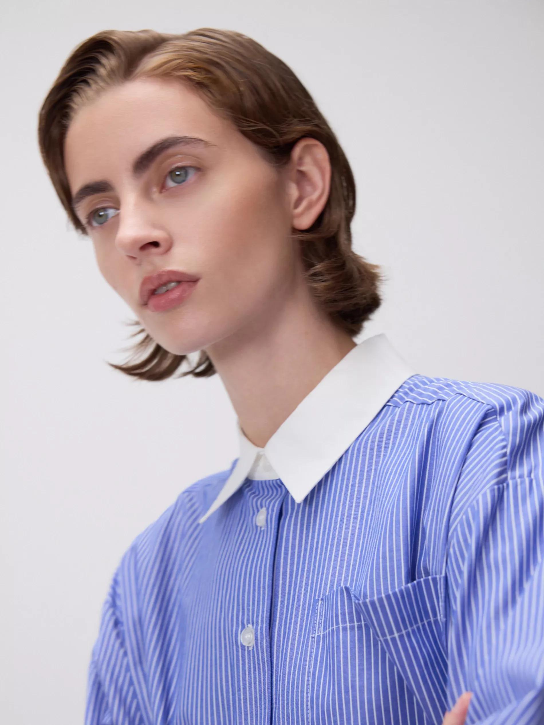 BLUE Shirt with contrasting cuffs, Blue, medium