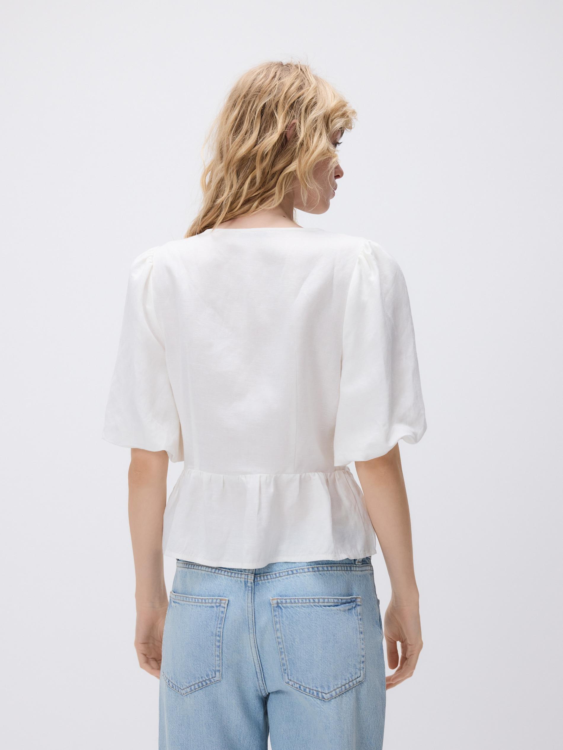 White Linen Blend Top, White, large image number 1