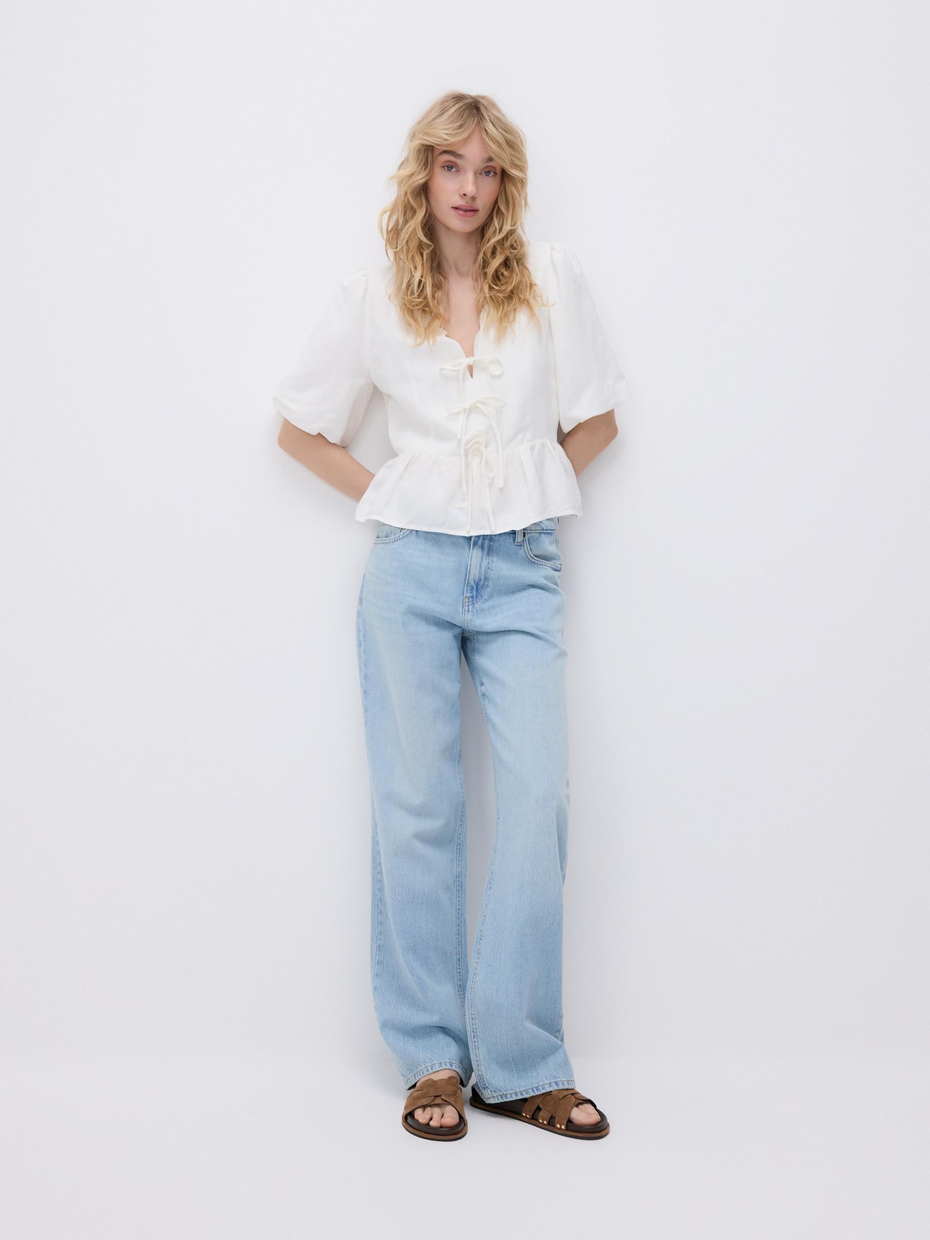 White Linen Blend Top, White, large image number 2