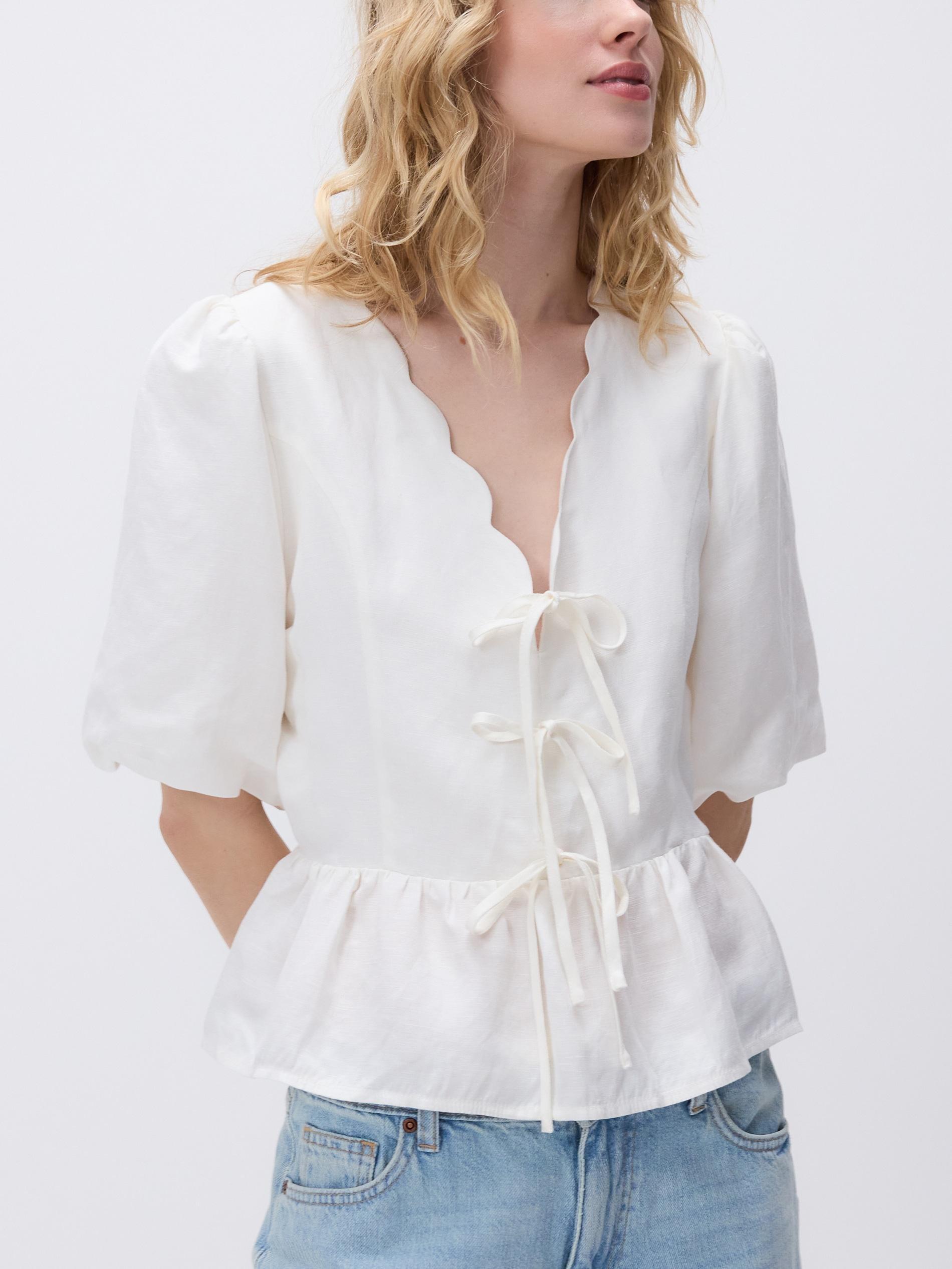 White Linen Blend Top, White, large image number 3