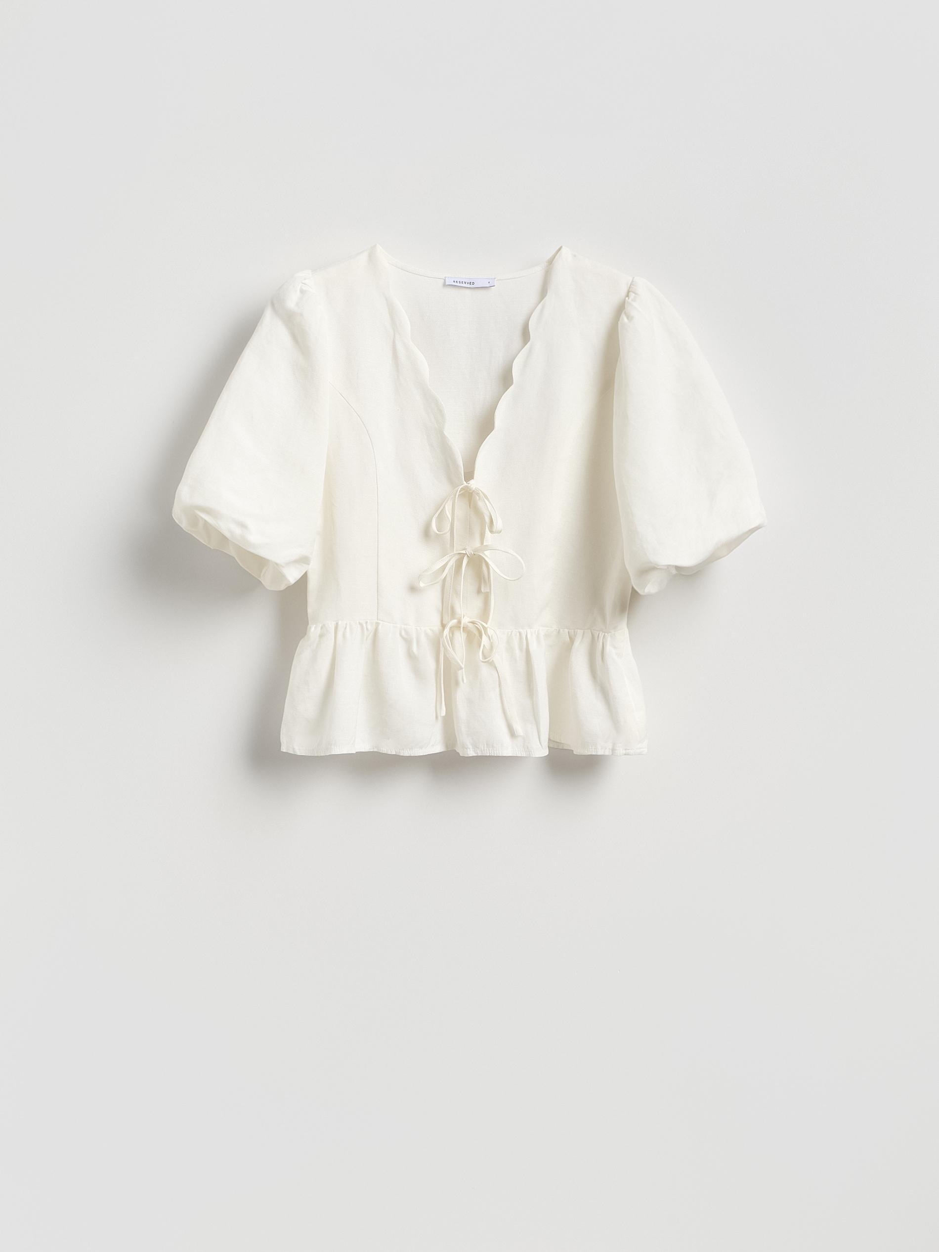 White Linen Blend Top, White, large image number 4