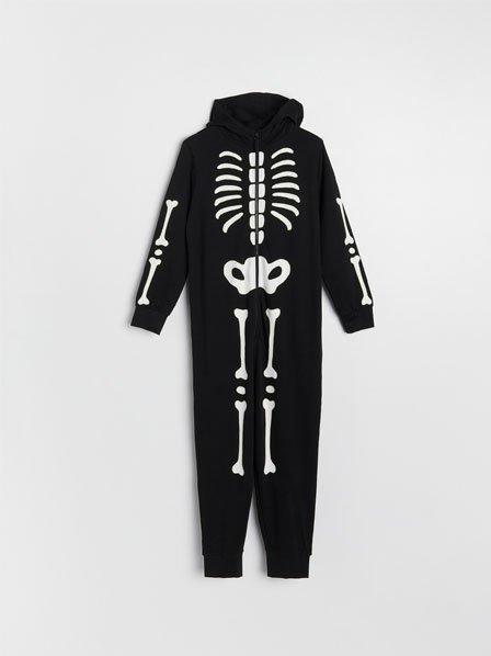 Black Skeleton One-Piece Pajamas, Kids Boy, , large image number 1