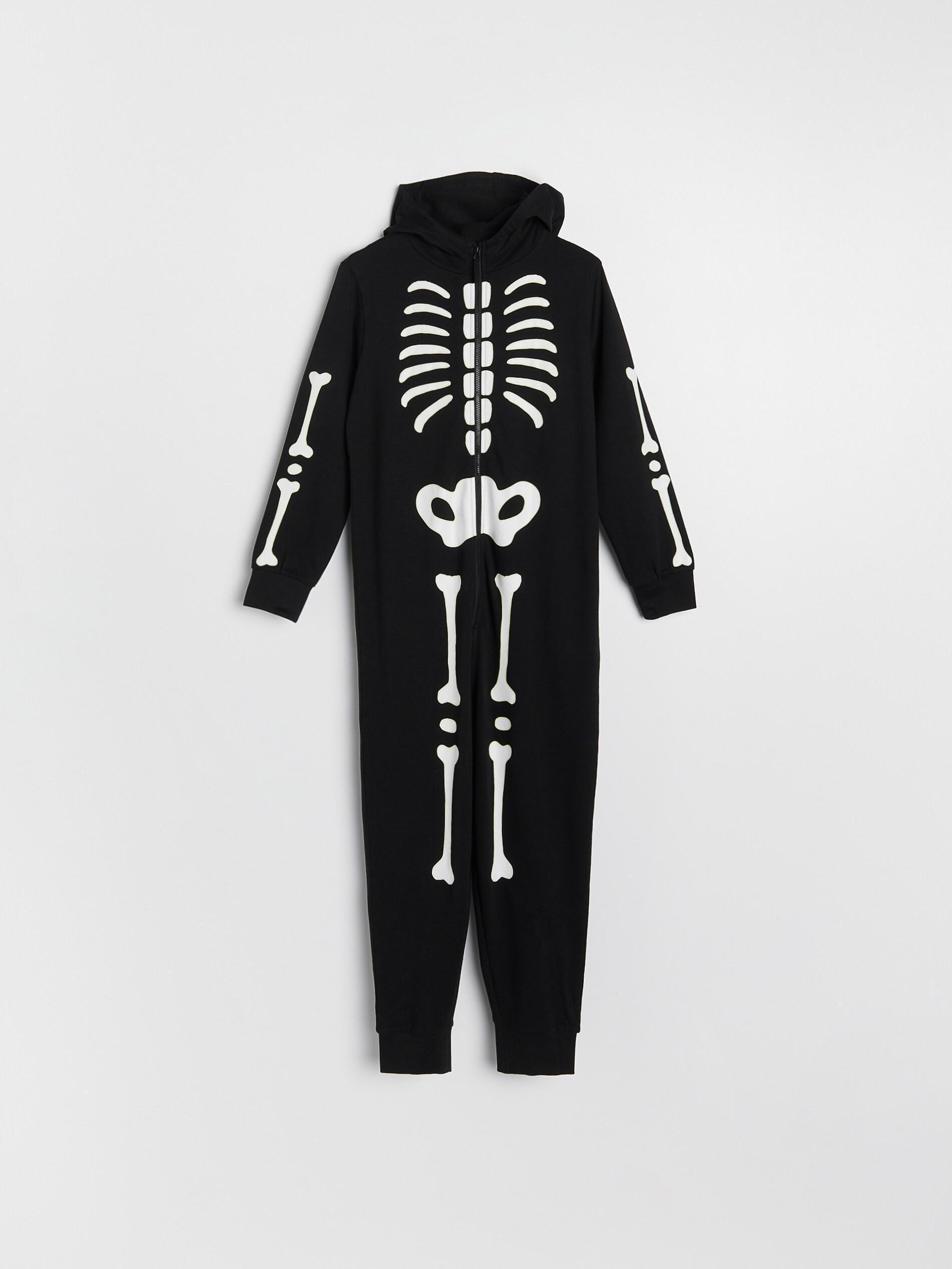 Black Skeleton One-Piece Pajamas, Kids Boy, , large image number 3