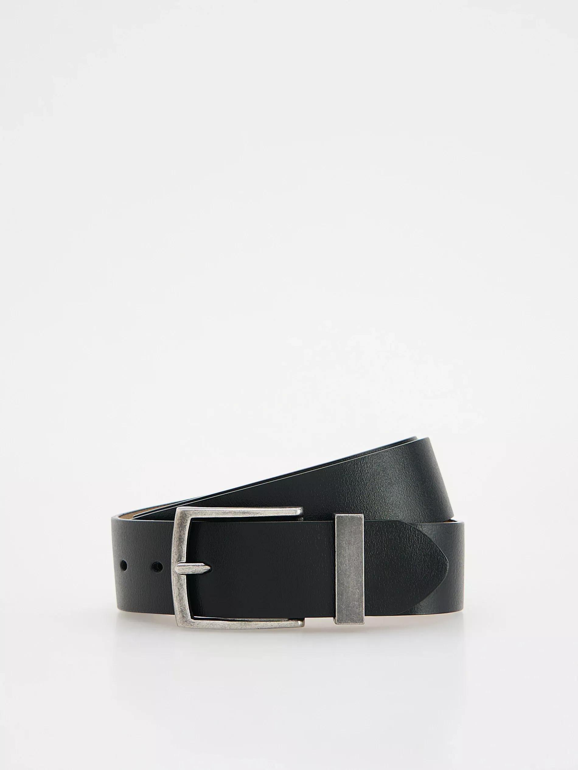 Black Leather Belt With Buckle, , large image number 0