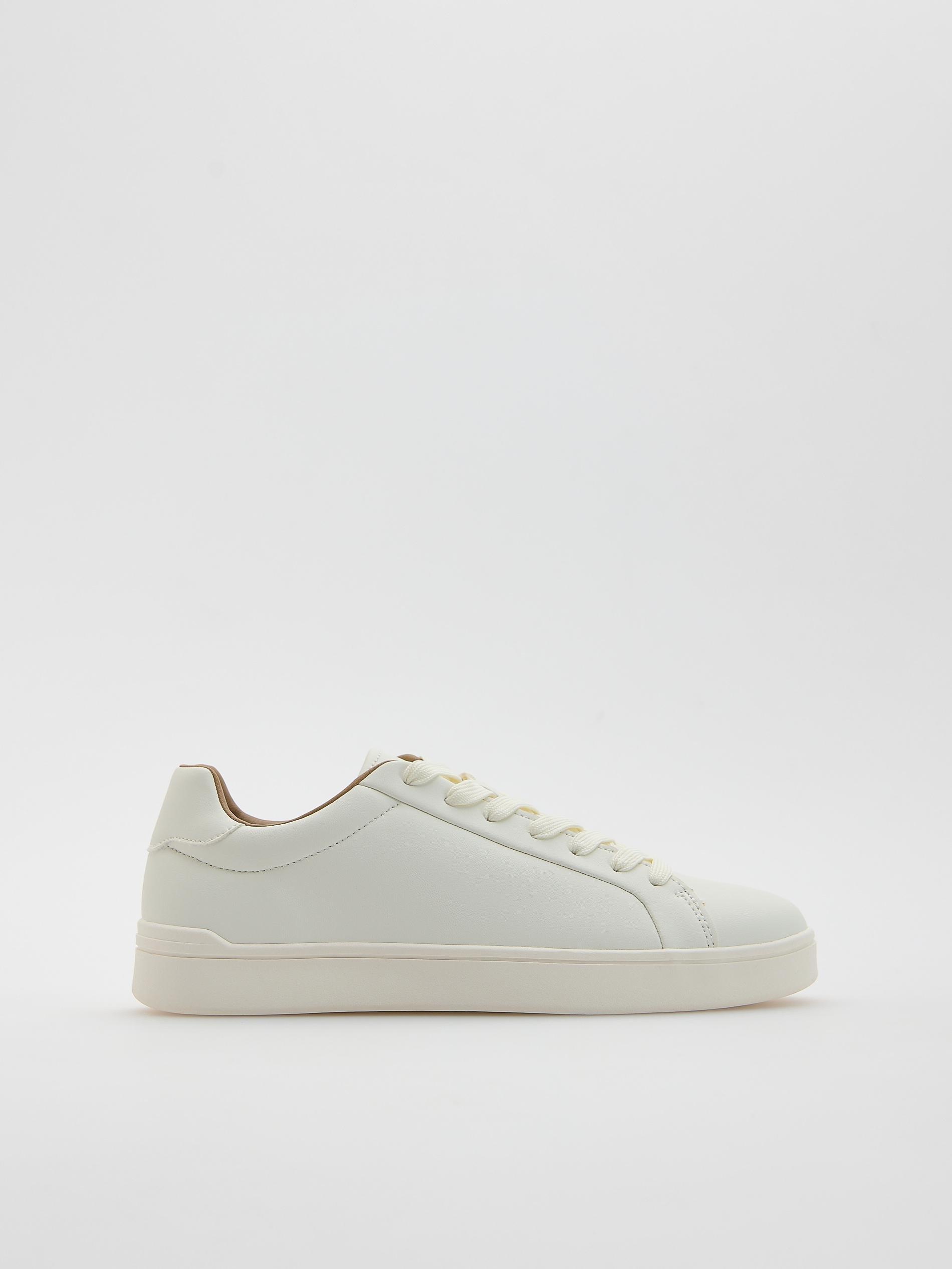 White Faux Leather Sneakers, White, medium