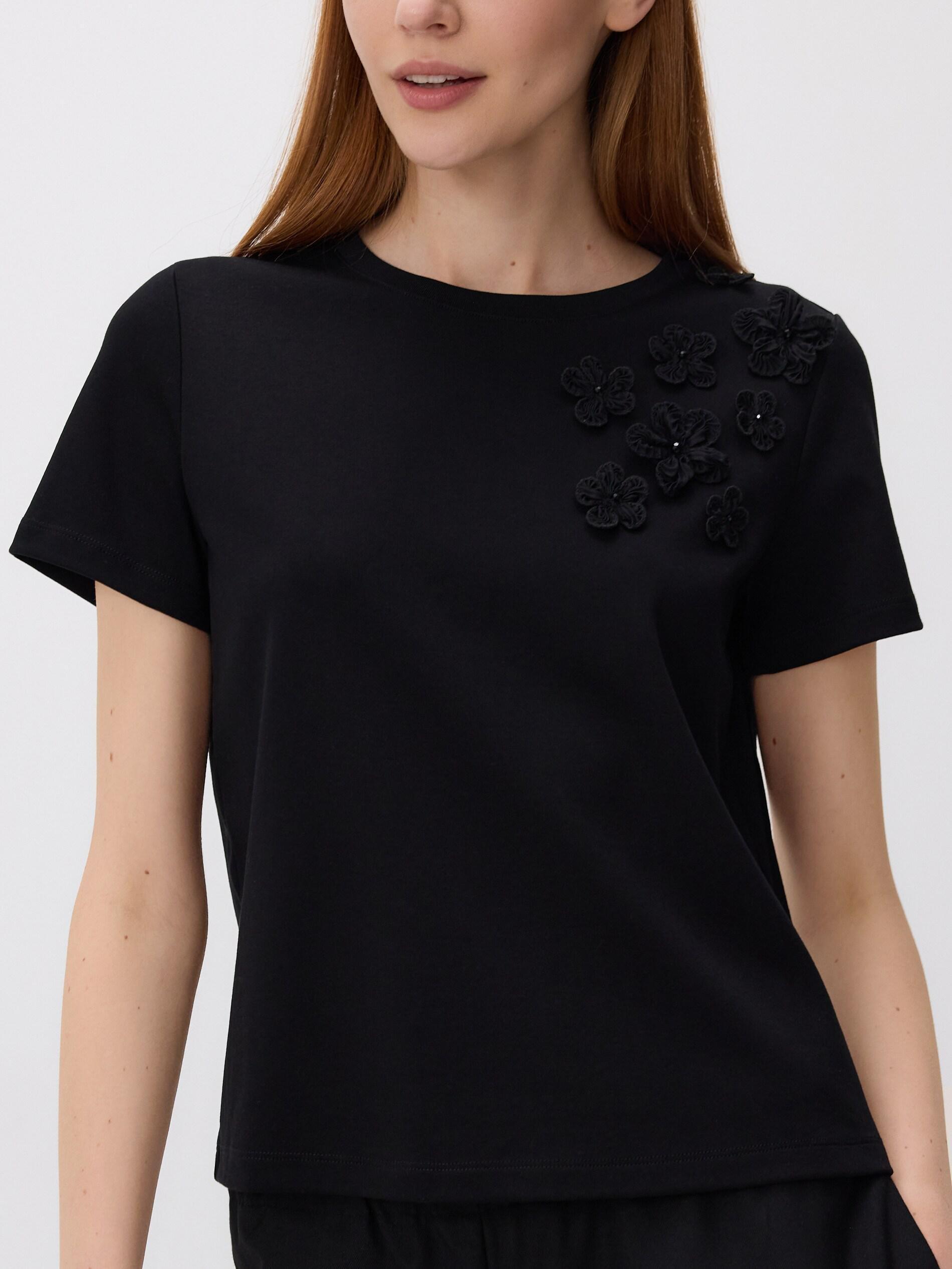 Black Oversized T-Shirt With Applique, Black, medium