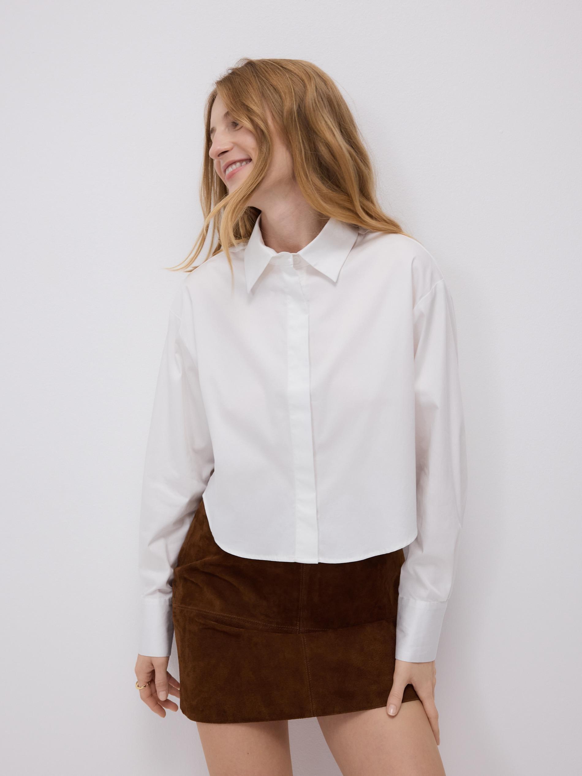 White Cropped Shirt, White, medium